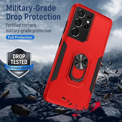 Miniatura 7 de YmhxcY - Funda para Galaxy S21 Ultra con 2 unidades de película de TPU flexible autorreparable, grado militar, soporte de anillo de 360  F, funda
