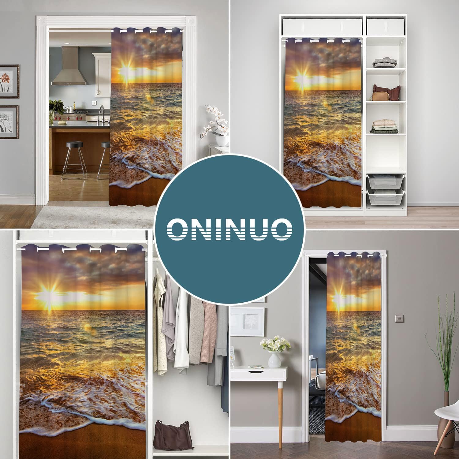 Ocean Beach Scenic Door Curtains for Doorways, Seaside Waves Scenery Holiday Blackout Curtain for Kids Bedroom Closet, Grommet Thermal Insulated Privacy Door Drapes for Room Divider, 42"W x 80"L