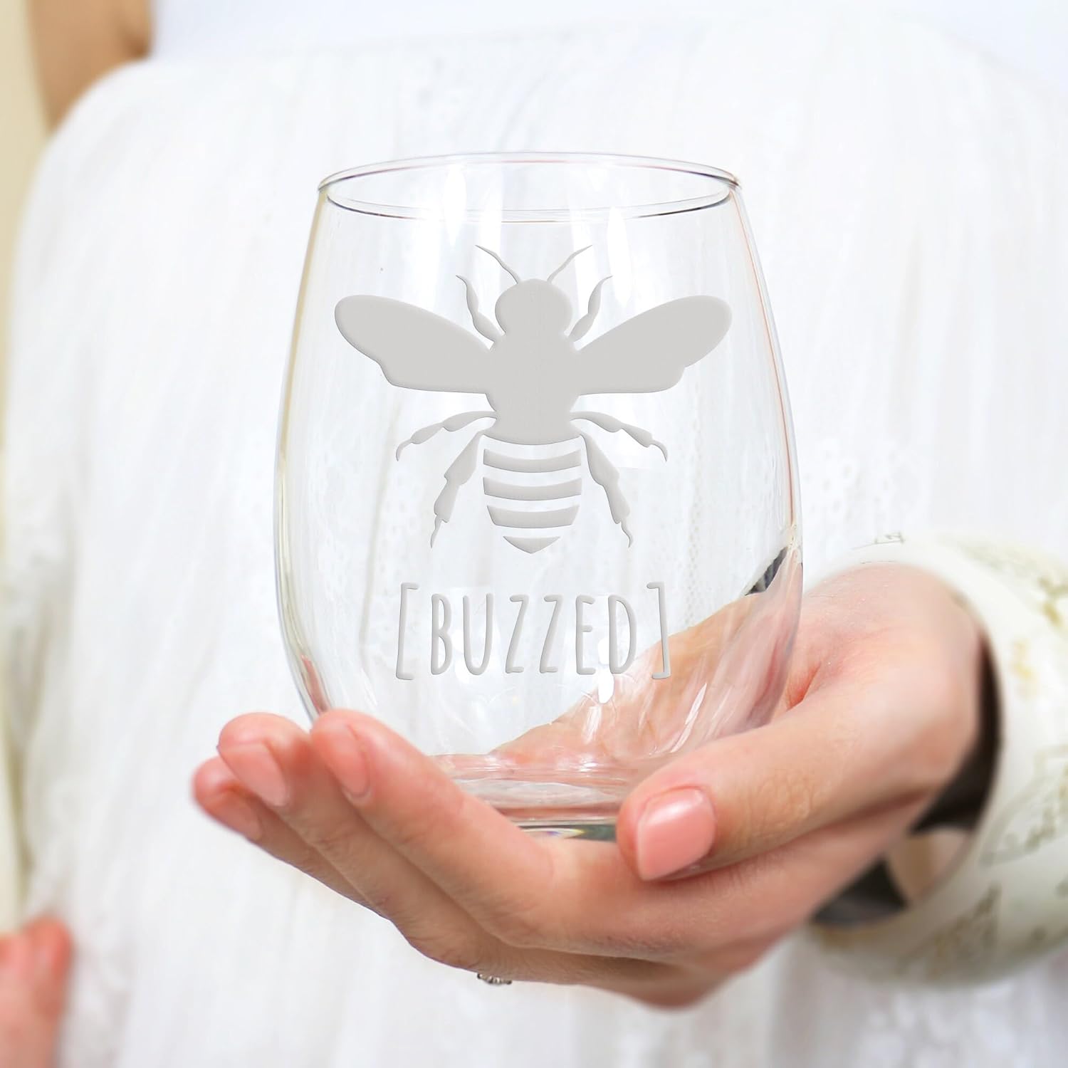 Bumble Bee Buzzed Stemless Wine Glass - Funny, Cute Gift - 2 Glasses