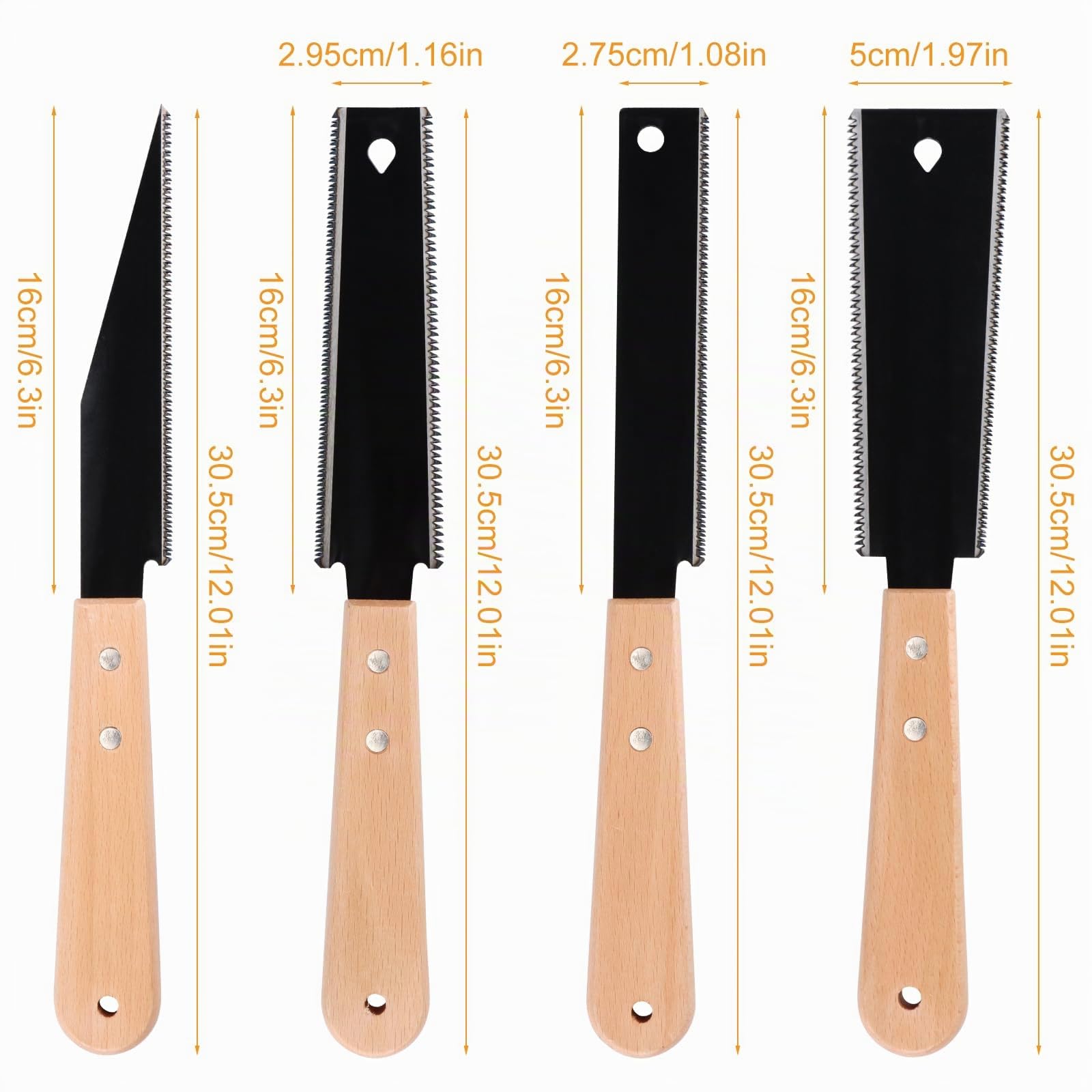 4 Piezas Sierra Japonesa para Madera Sierra de Mano Mini Sierra de Doble Filo Sierras de Dientes Finos con Mango de Madera para Cortar Maderas, Bricolaje Hecho a Mano (Negro)