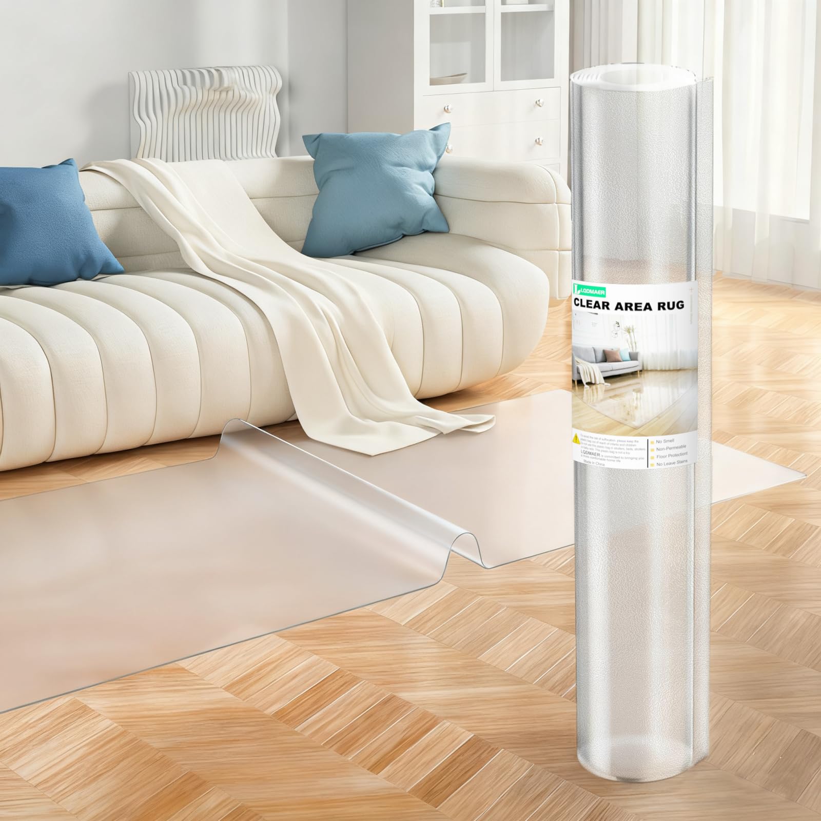 5x8 ft Clear Area Rug, 60”x98“ Plastic Runner Rug, 60 mil Thick Vinyl Frosted Floor Mat, Large Transparent Area Carpet for Entryway Living Room