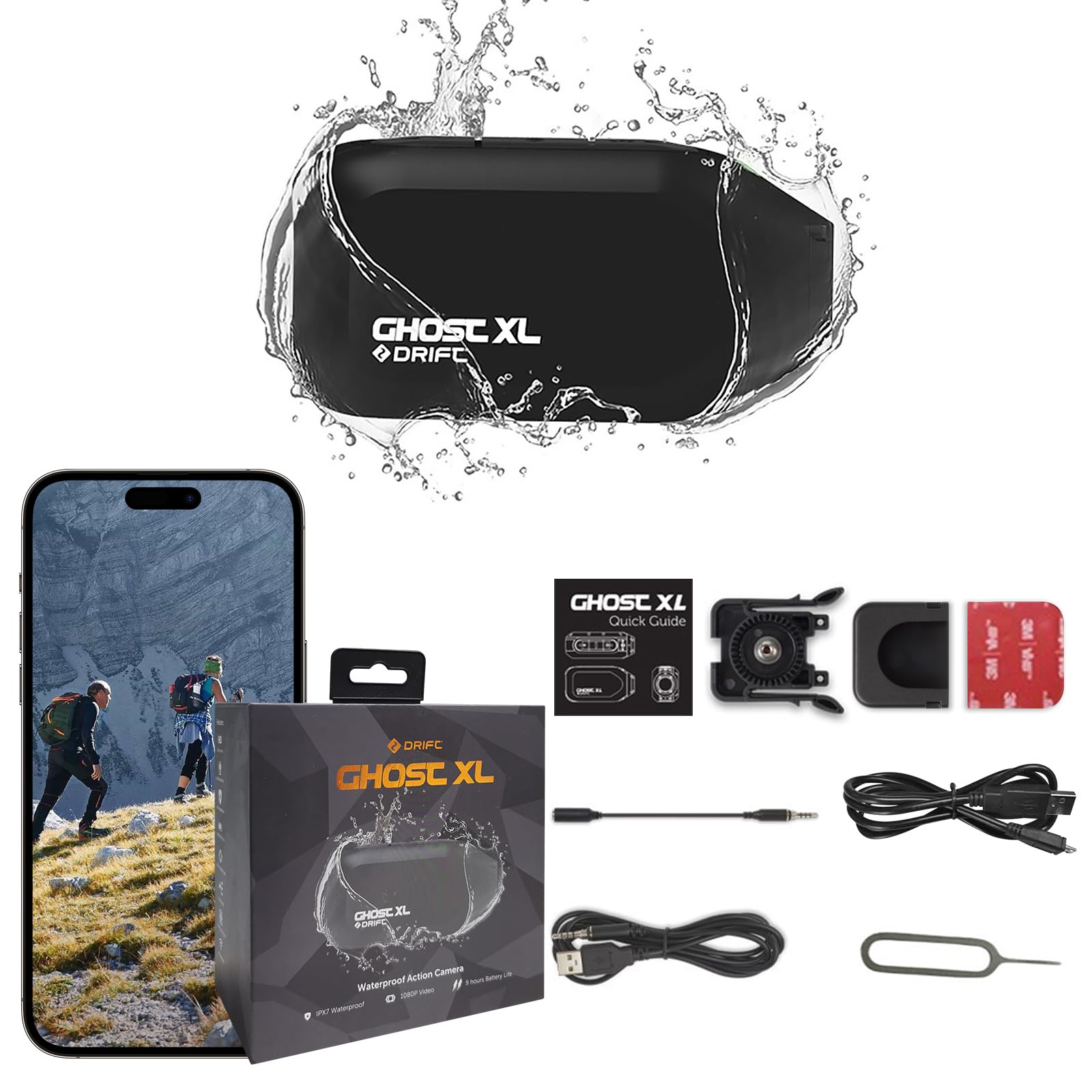 DRIFT Ghost XL Waterproof Action Camera, 9 Hour Battery 1080P WiFi Remote Control Sport Cameras with Helmet Cam Mount Accessories Kits, Wearable for Vlog Motorcycle Bicycle