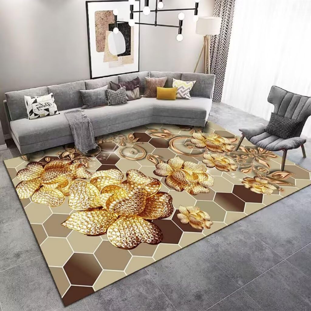 Tapis de salon lavable et antidérapant à motifs jaunes 100x160