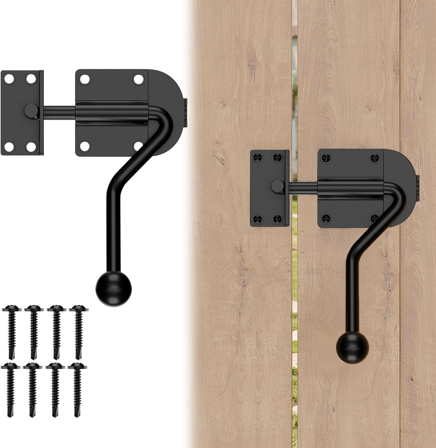 Rocker Slide Bolt Gate Latch, Heavy Duty Door Lock Hook Style, Slide Bolt Latch for Outdoor Wooden， Barn Gate–Ergonomic Round Handle Grip, Rust-Resistant Metal Gate Hardware, 1 Pack