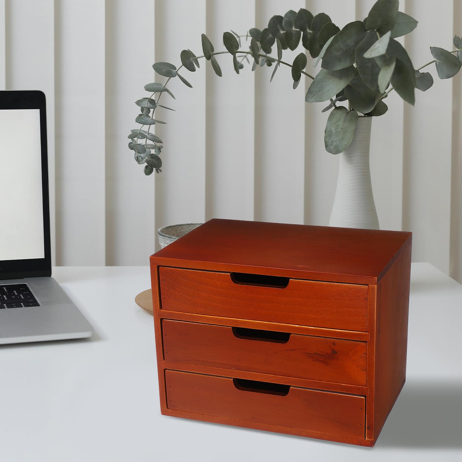 Organizzatore da Scrivania a Cassetti, Mobiletto Contenitore a 3 Livelli in Legno Marrone, Multiuso, per Trucchi e Gioielli, per Scrivanie e Cassettiere da Camera da Letto