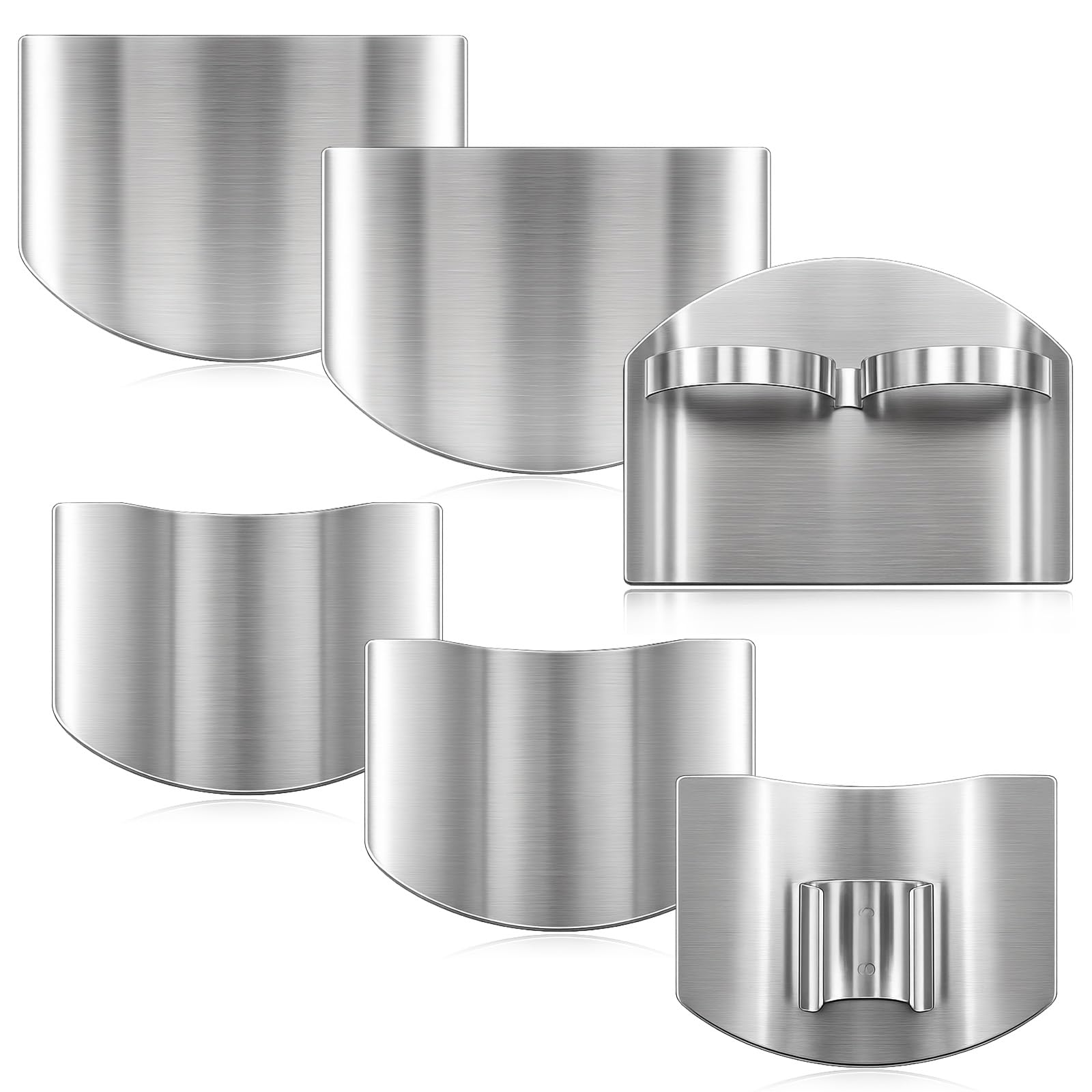 Wanmu 6pcs Finger Guards One & Double Finger Protector for Cutting Food Stainless Steel Finger Guards Adjustable Chop Saver for Slicing Dicing Chopping Vegetables Fruits Meat(Silver)