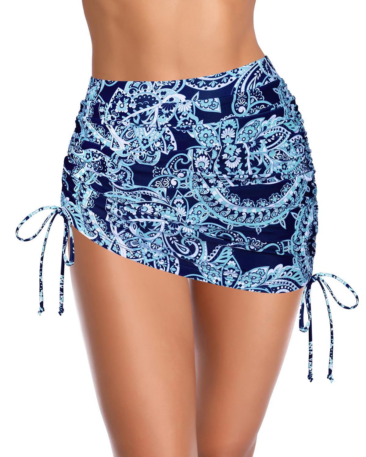 SHEKINI Traje de Baño para Mujer Elegante Ruched Bikini Falda Corta Incorporada Pantalones de Bikini Deportivo Verano Falda de Baño con Cordón de Playa — view 44