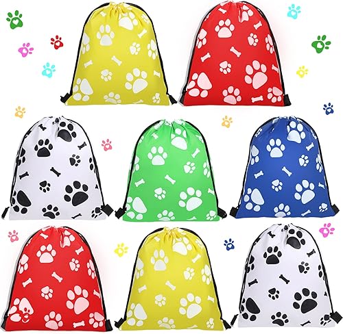 Coume 20 bolsas con cordón con estampado de patas, reutilizables, suministros de recuerdo de fiesta de patas, bolsa de regalo para cachorros,