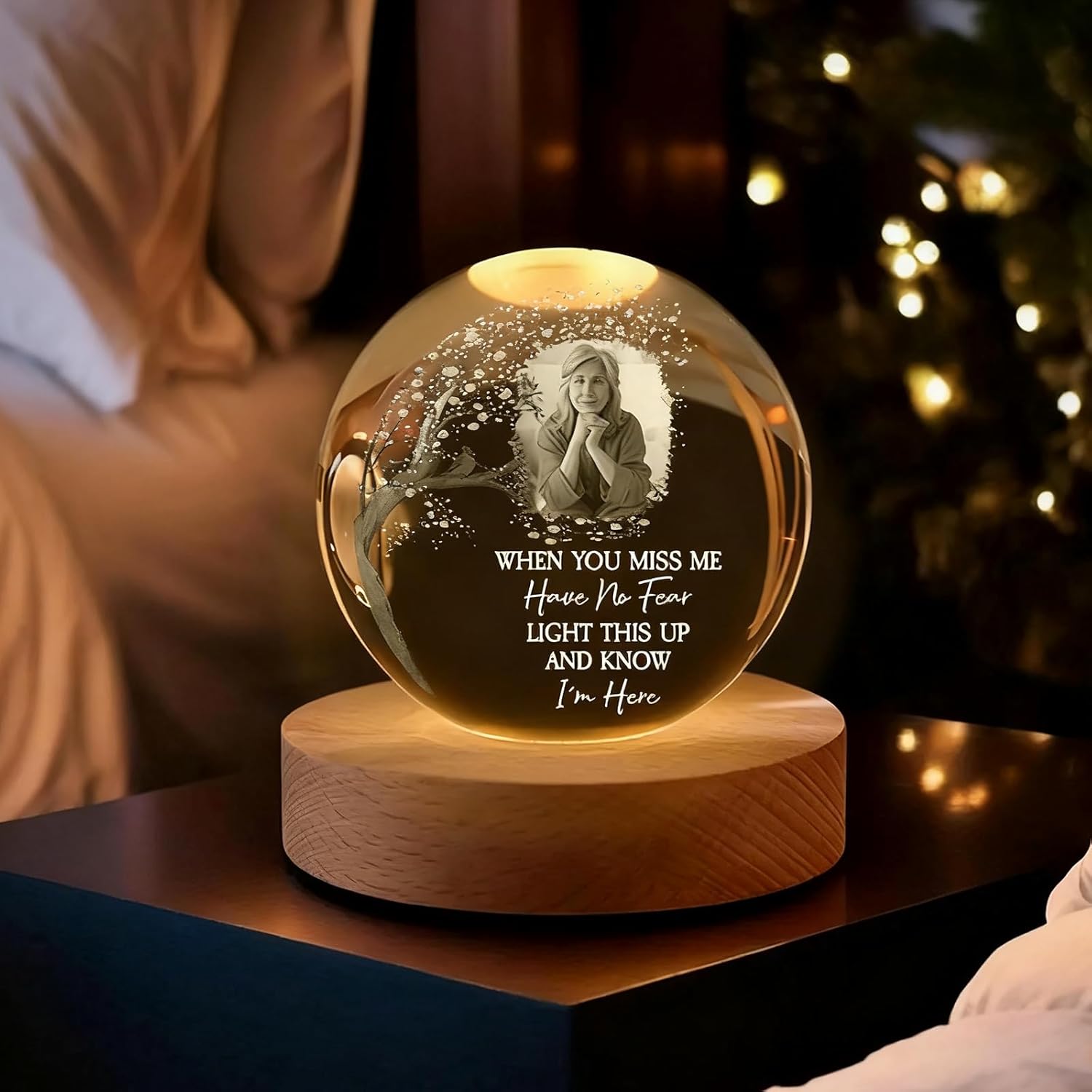 Drawelry Custom 3D Photo Crystal Ball Night Light, Personalized Picture Glass Ball Lamp with Wood Base, Best Romantic Gift for Couples Home Decor Christmas Birthday Gifts (Birds Pattern)