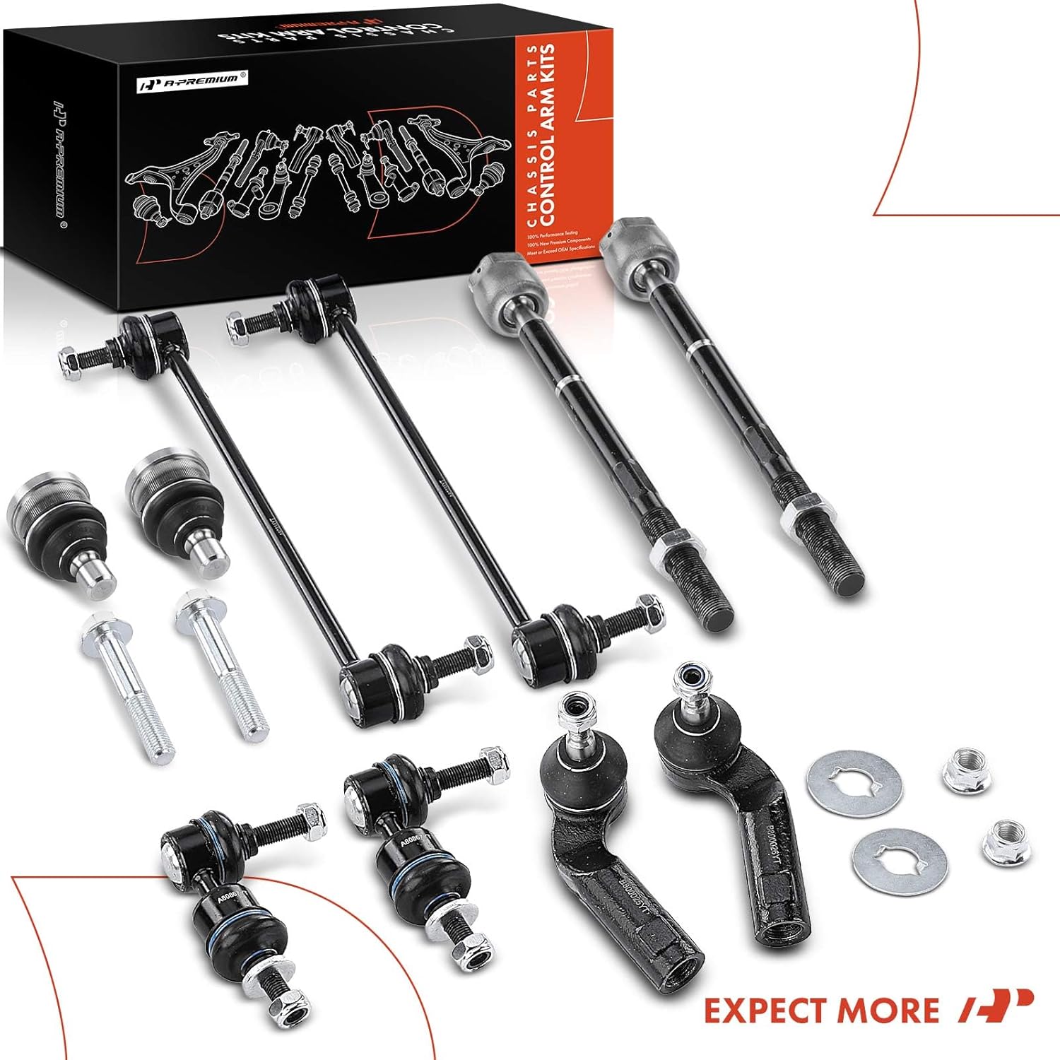 A-Premium Set of 10, Front & Rear Sway Bar Link, Front Lower Ball Joint, Inner & Outer Tie Rod End, Compatible with Mazda 3 2004-2009, 3 Sport 2009