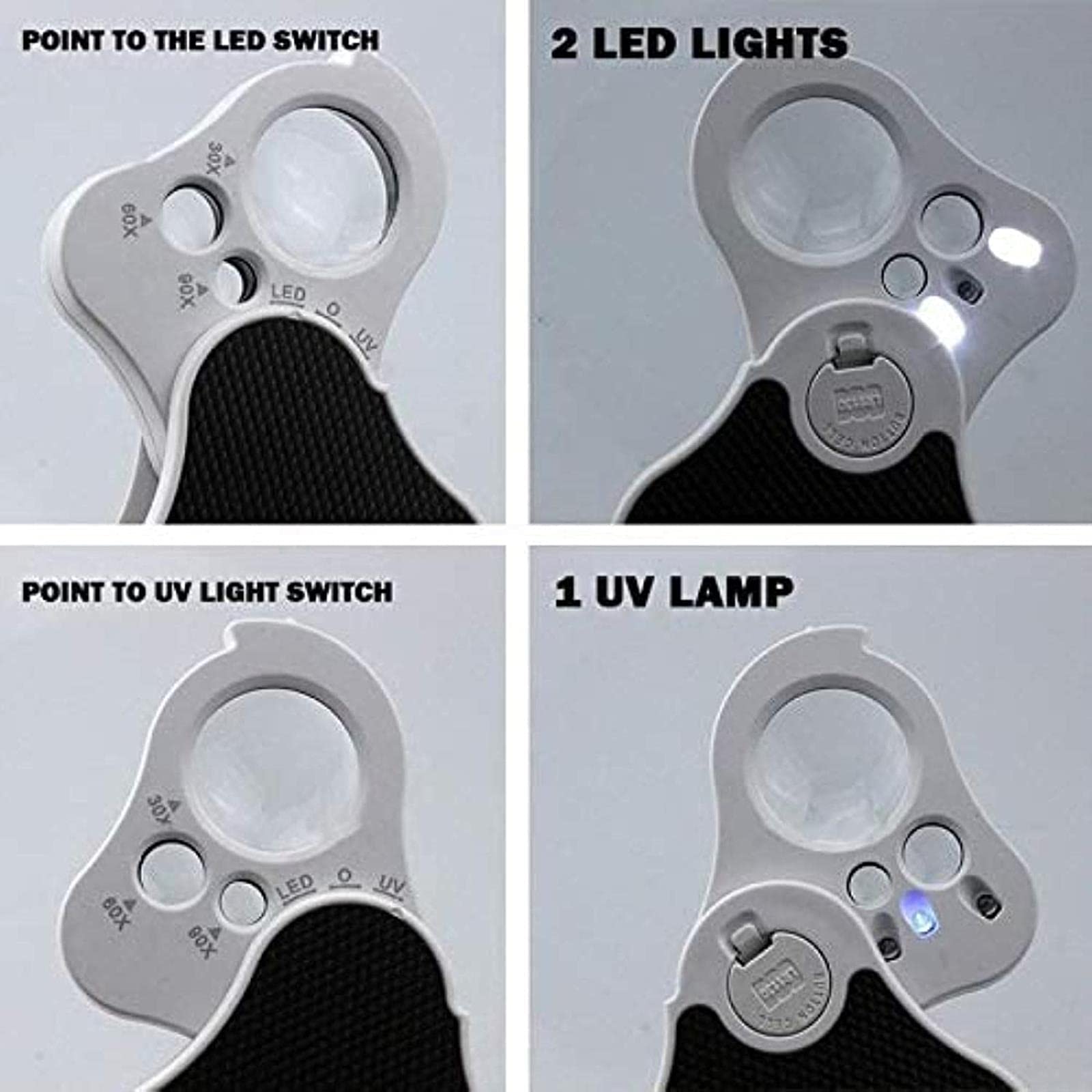 Loupe De Bijoutier 30X 60X 90X - 2 Pièces Pliables - Noire - Parfaite Pour Bijoux Et Détails