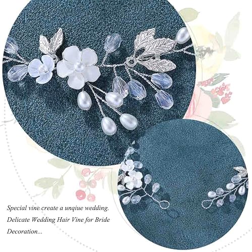 Miniatura 4 de JONKY Pelo de novia de novia, perla, pieza de cabello de novia, hojas de boda, diademas de flores, tocados de boda, accesorios de cristal para el