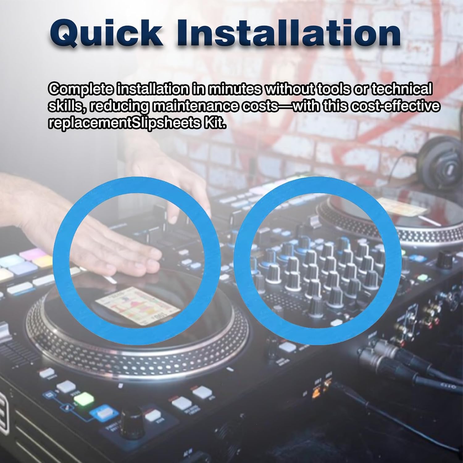 YunGlee 7 Inch DJ Slipmats and Slipsheets Kit Compatible with Rane Performer, Rane One, Pioneer DDJ-REV7 – Low Friction Scratch Felt Mats Slip Rings for Motorized Turntable Controllers (2 pcs)