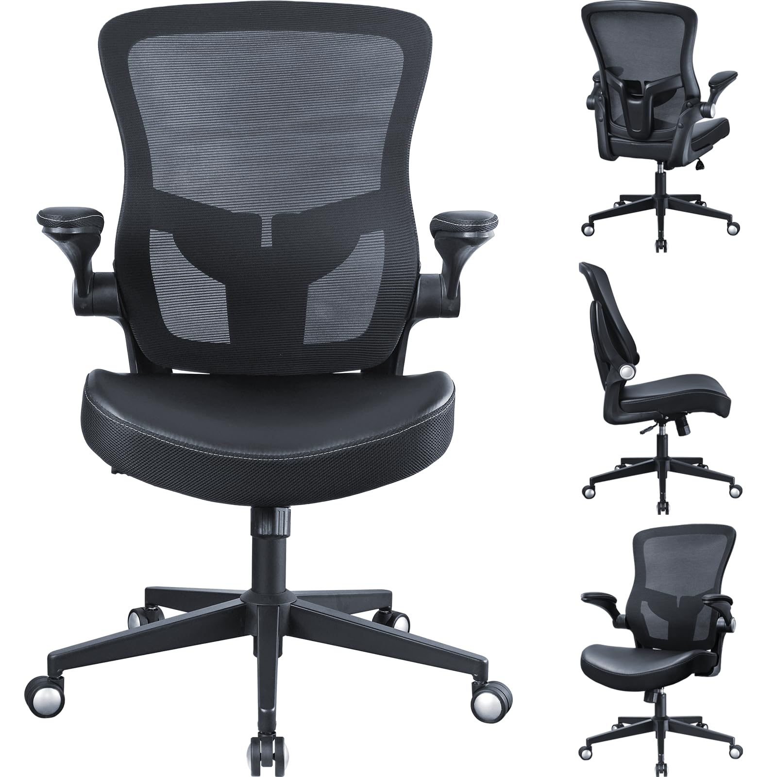 Office Chair 400lbs Heavy Duty Ergonomic Desk Office Chair with Flip-Up Arms Home Office Desk Chairs with Adjustable