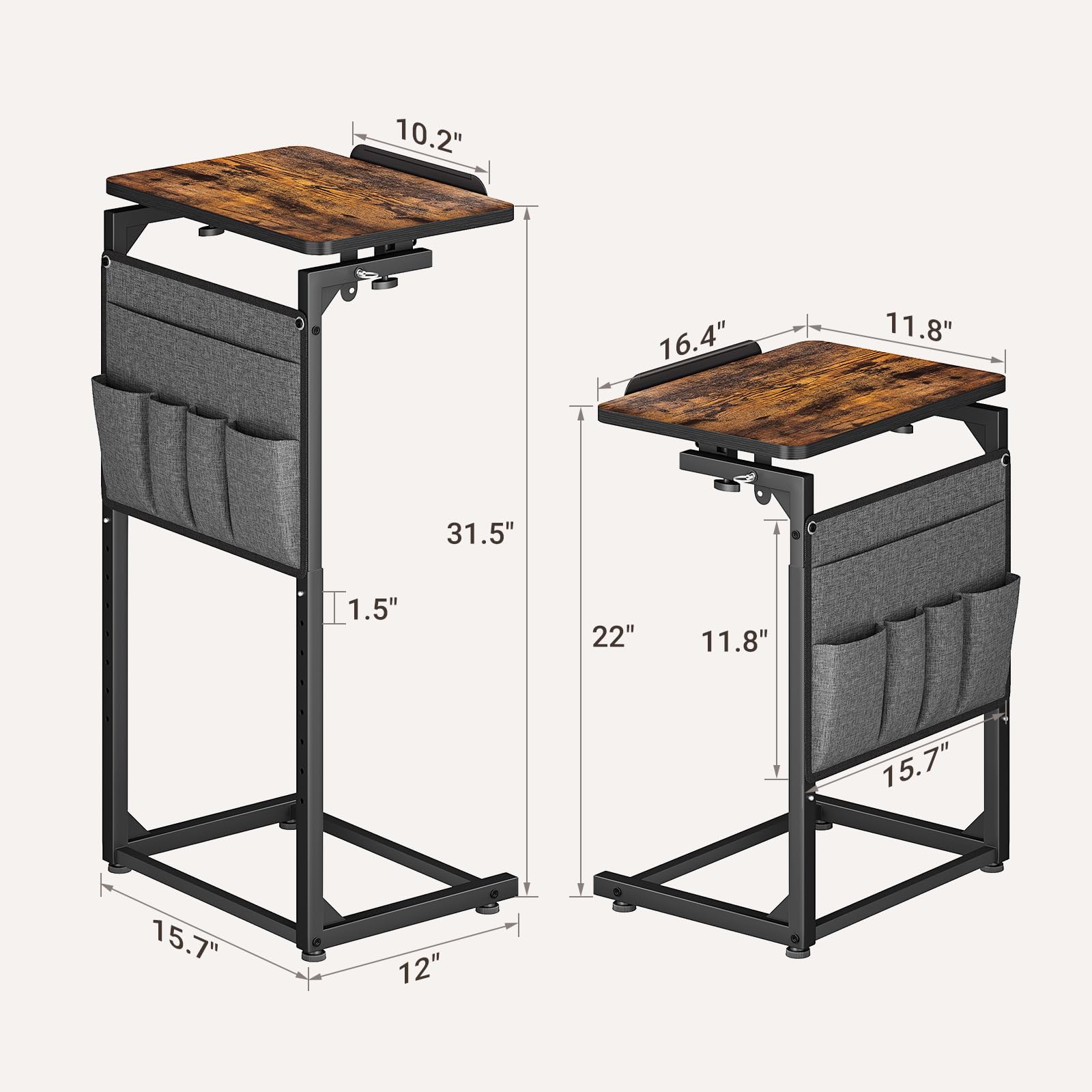 ELYKEN Table d'Appoint Bout de Canapé Plateau Inclinable à 90° Lot de 1