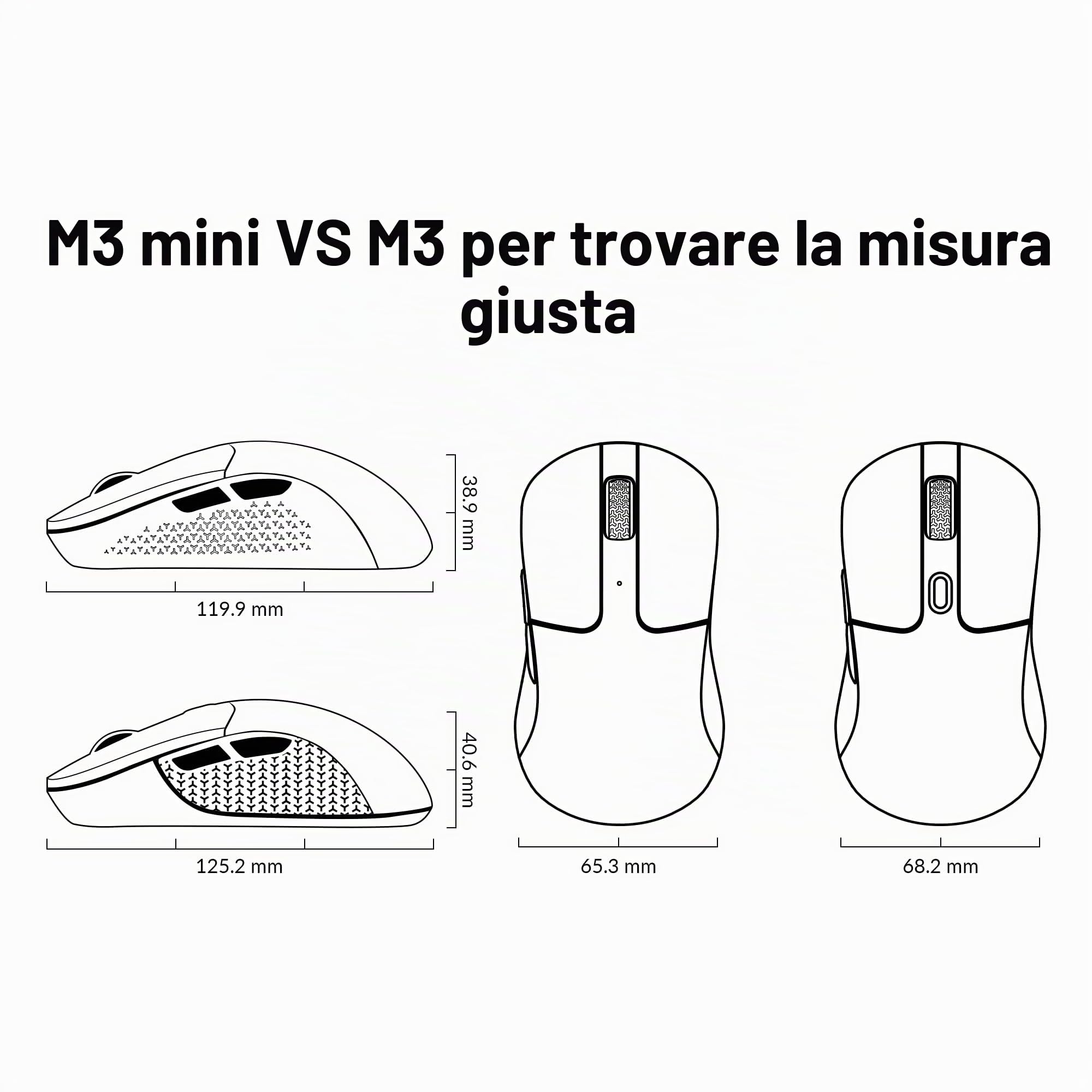 Keychron M3 Mini Mouse Ottico Senza Fili Bluetooth 5.1/2.4 Ghz/Wired Gaming Mouse, Sensore PixArt 3395 Programmabile fino a 26.000 DPI/650 IPS, Leggero Ergonomico per Windows Mac Linux - Bianco