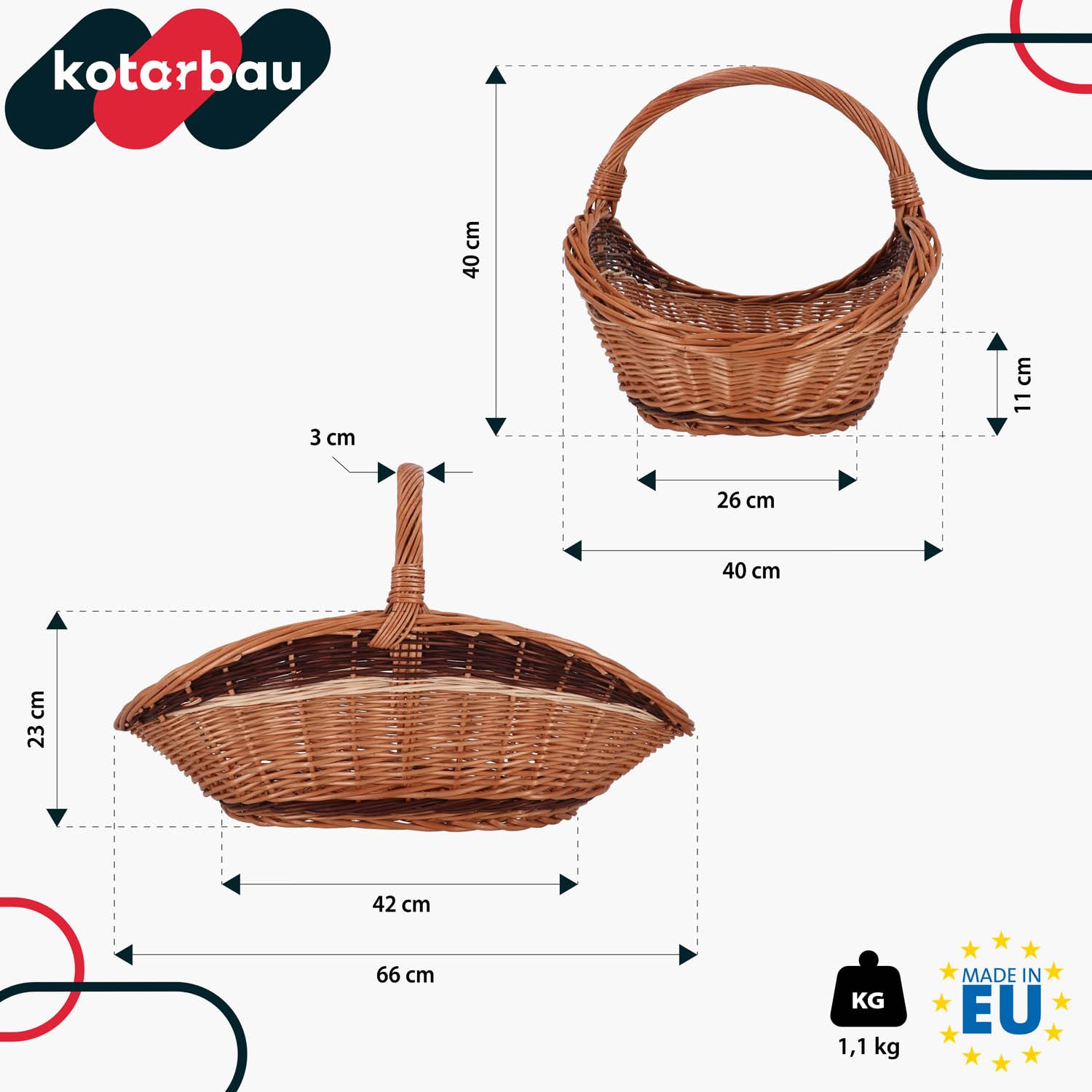 KOTARBAU® Weidenkorb für Kaminholz Holzkorb für Kaminholz Weide mit Henkel Kaminholzkorb Weide Holzkörbe Feuerholzkorb Brennholzkorb innen Weidekorb Holztragekorb
