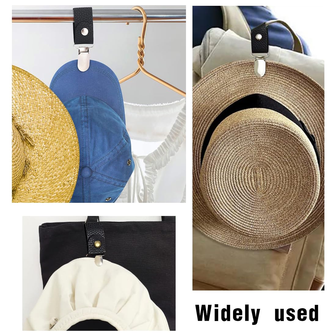 WKRTDY Ensemble De 3 Clips De Chapeau De Voyage En Cuir PU Pour Activités Extérieures,Multifonctionnels, Avec Accroche-Bec De Canard,Pratique Pour Vos Voyages( Noir,Blanc,Marron