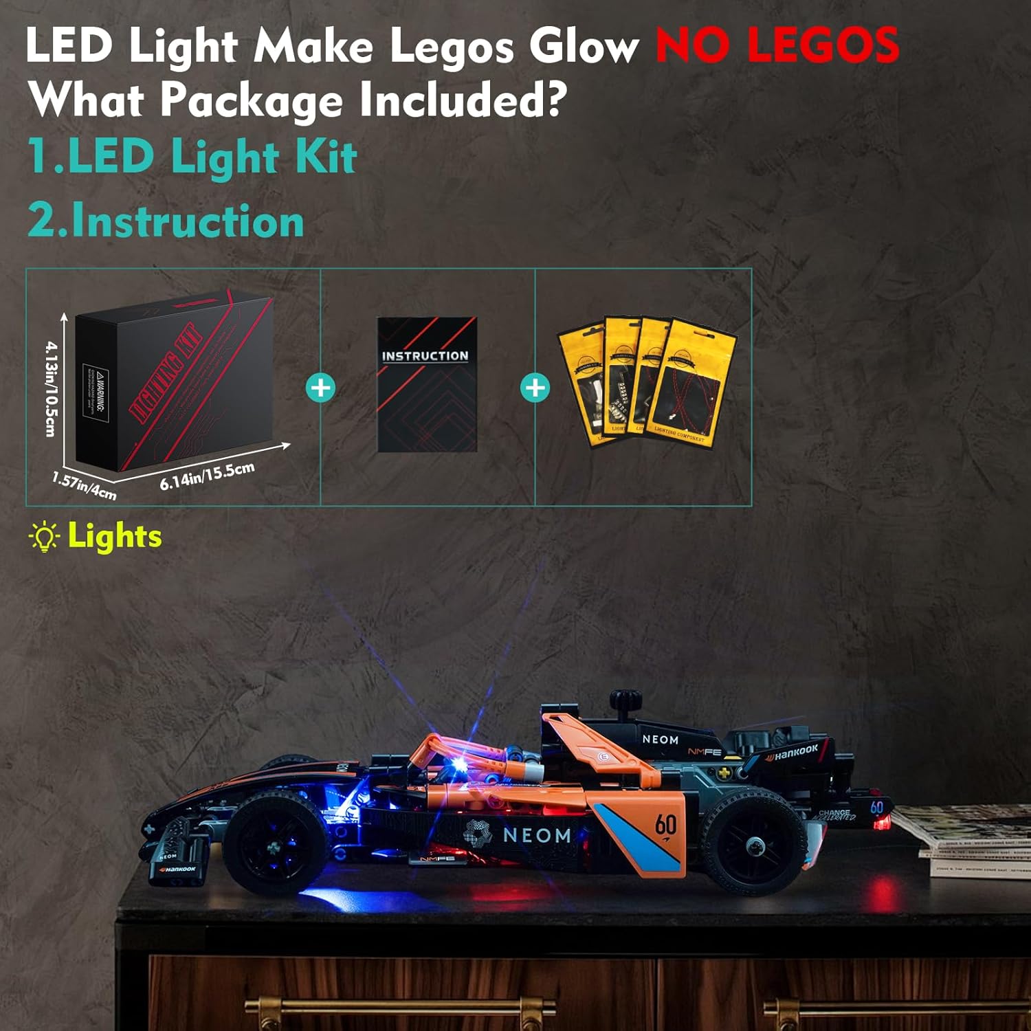 LocoLee LED Light Kit Compatible with Lego NEOM McLaren Formula E Race Car 42169 (No Models Only Light) Creative Lighting Set Accessories Compatible with Lego NEOM McLaren Formula 42169 Set
