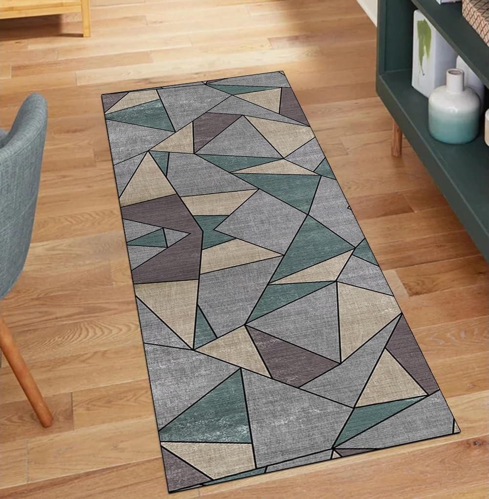 Alfombra de pasillo gris de 60x220 cm en poliéster lavable estilo patchwork