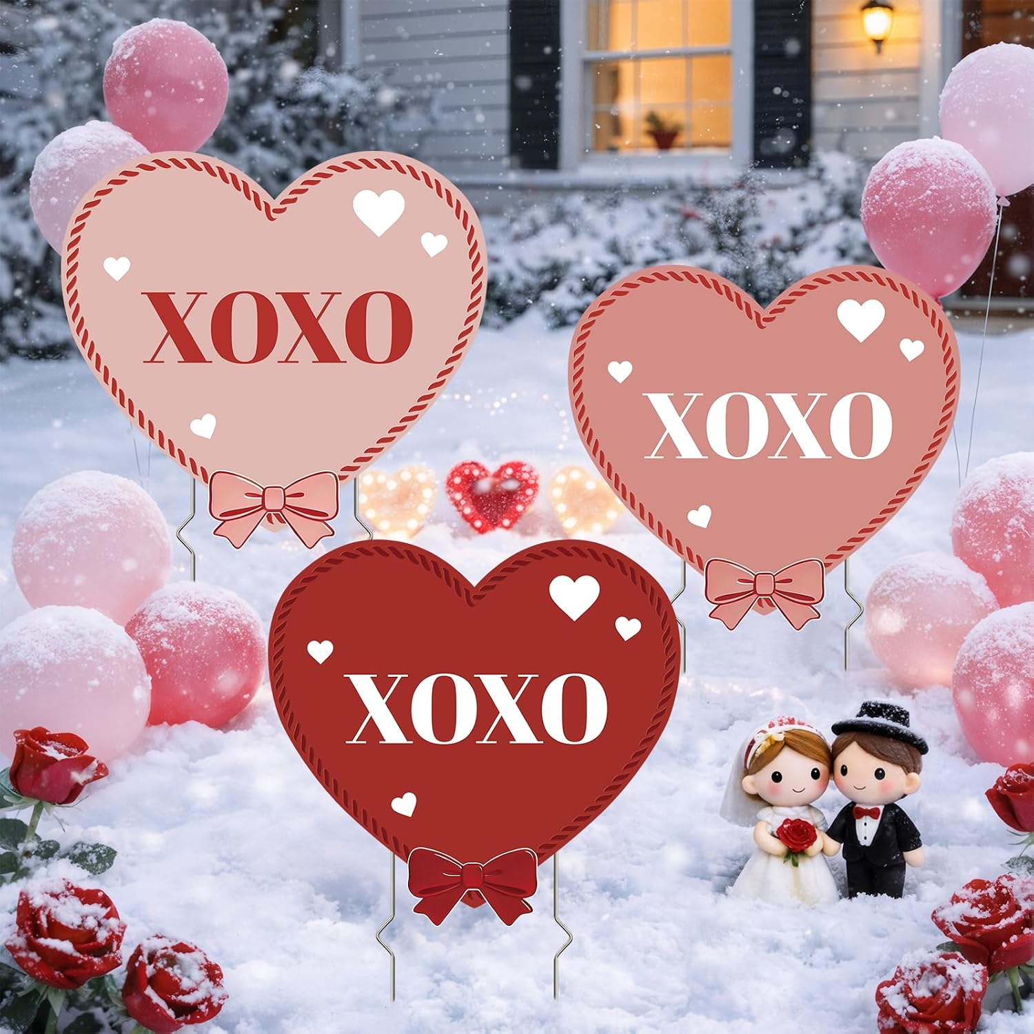 Valentines Yard Sign, 24 Inch Red Heart-Shape Lawn Sign with Metal Stake, Outdoor Decor, Pre-Printed “XOXO” Design