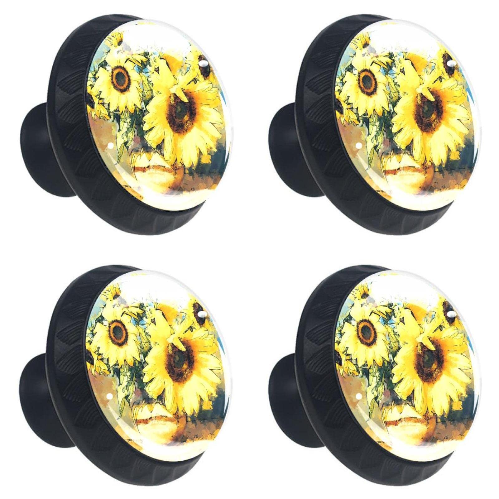 Boutons de porte fleur tournesol jaune pour meuble enfant et placard