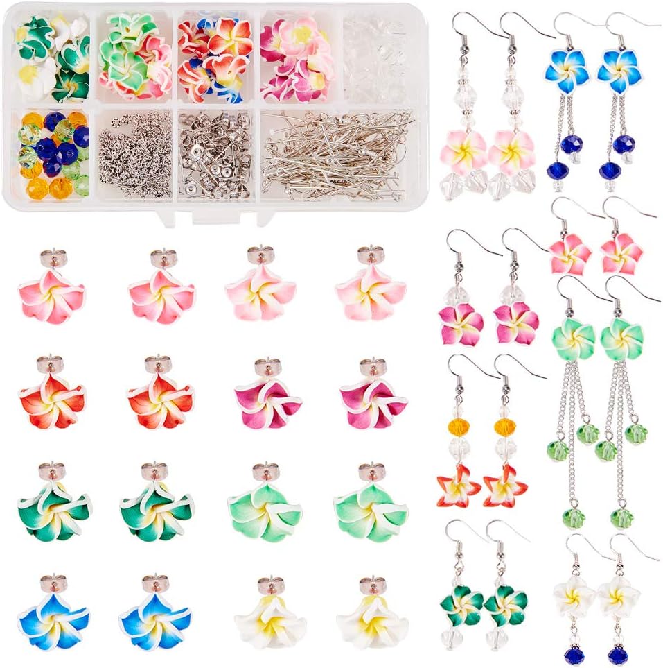 SUNNYCLUE 1 Box DIY 16 Pairs Polymer Clay 3D Flower Stud Earrings Making Kits Flower Spacer Loose Beads Floral Spacer Charms with Earring Hooks and Blank Peg Ear Stud Adult Women, Instruction