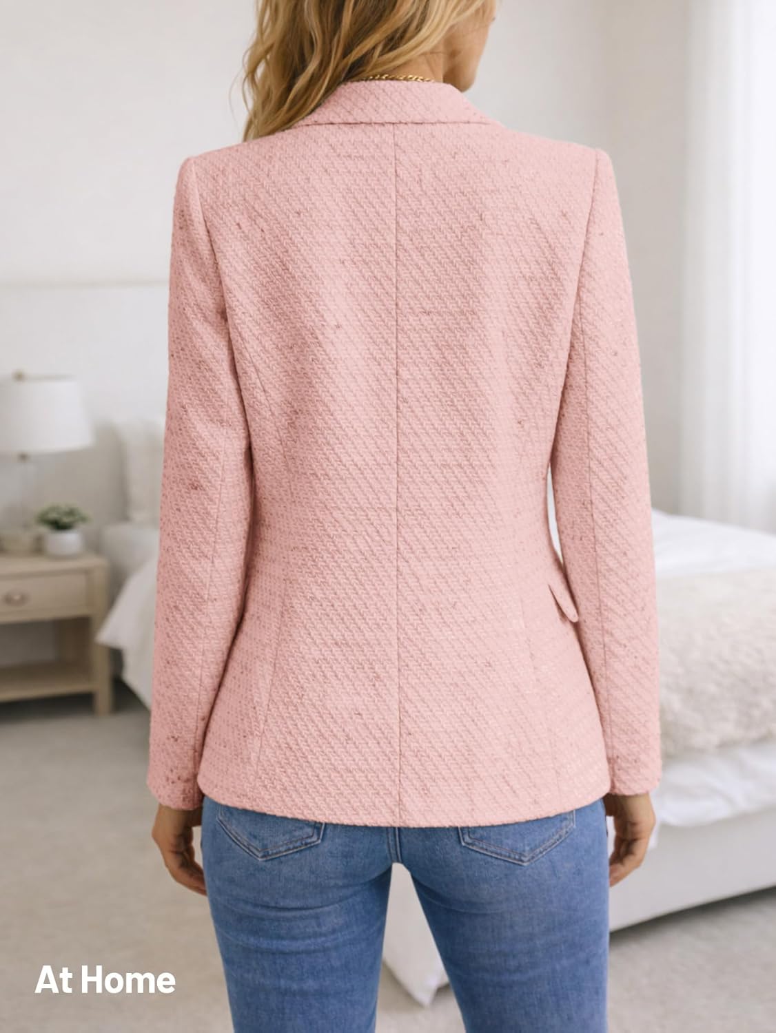 Mina Self 2026 Spring Women's Tweed Plaid Blazer Jacket - Fully Lined Fashion Business Casual Elegant Work Coat Pockets - Image 5