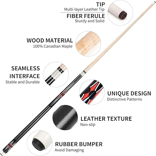Miniatura 2 de AKLOT Taco de billar de billar, 3 juegos de palos de billar de arce canadiense de 58 pulgadas, palo de billar de peso mixto
