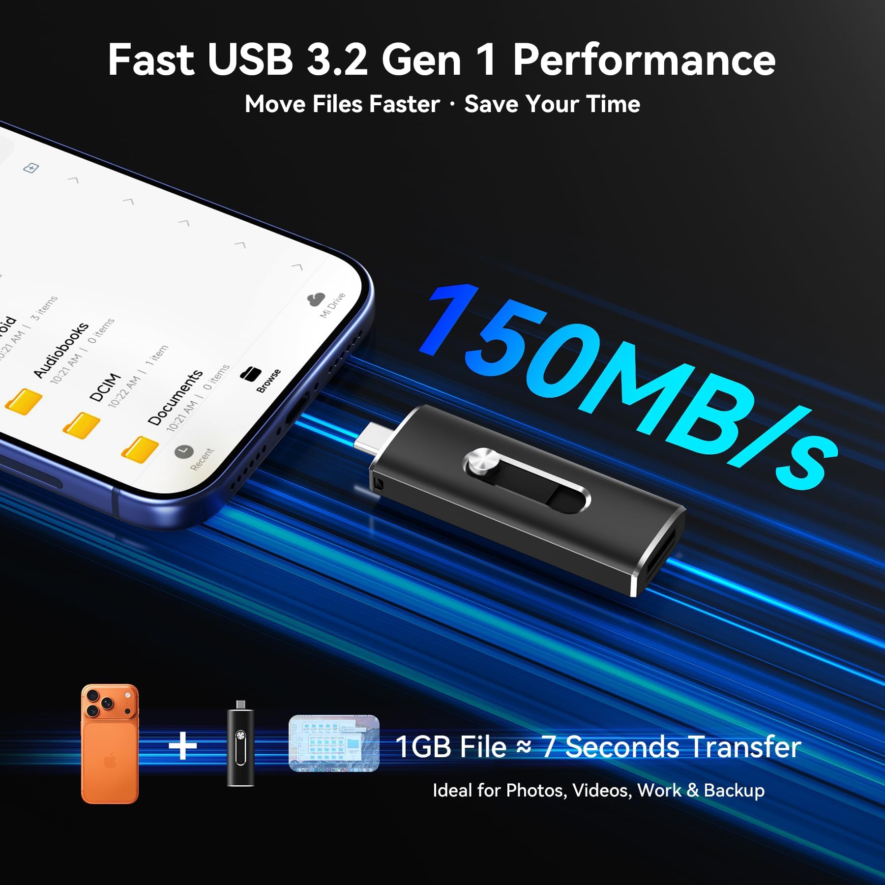 Podwójny dysk flash USB 3.2 Gen 1 typu A i pamięć typu C (256 GB * 1 szt.) | Prędkość odczytu 150 MB/s, konstrukcja przesuwna bez zatyczki, metalowy korpus, kompatybilny z telefonem i komputerem