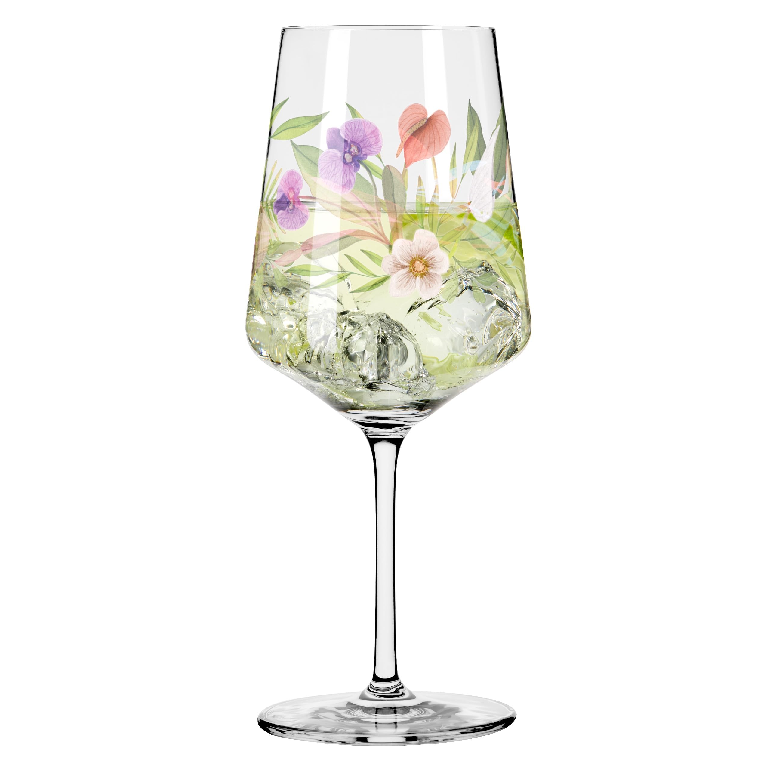 RITZENHOFF 2931018 Aperitifglas 500 ml - Serie Sommertau - für Spritz oder Schorle - Motiv Blütenblätter - Made in Germany, Grün, Lila, Rot