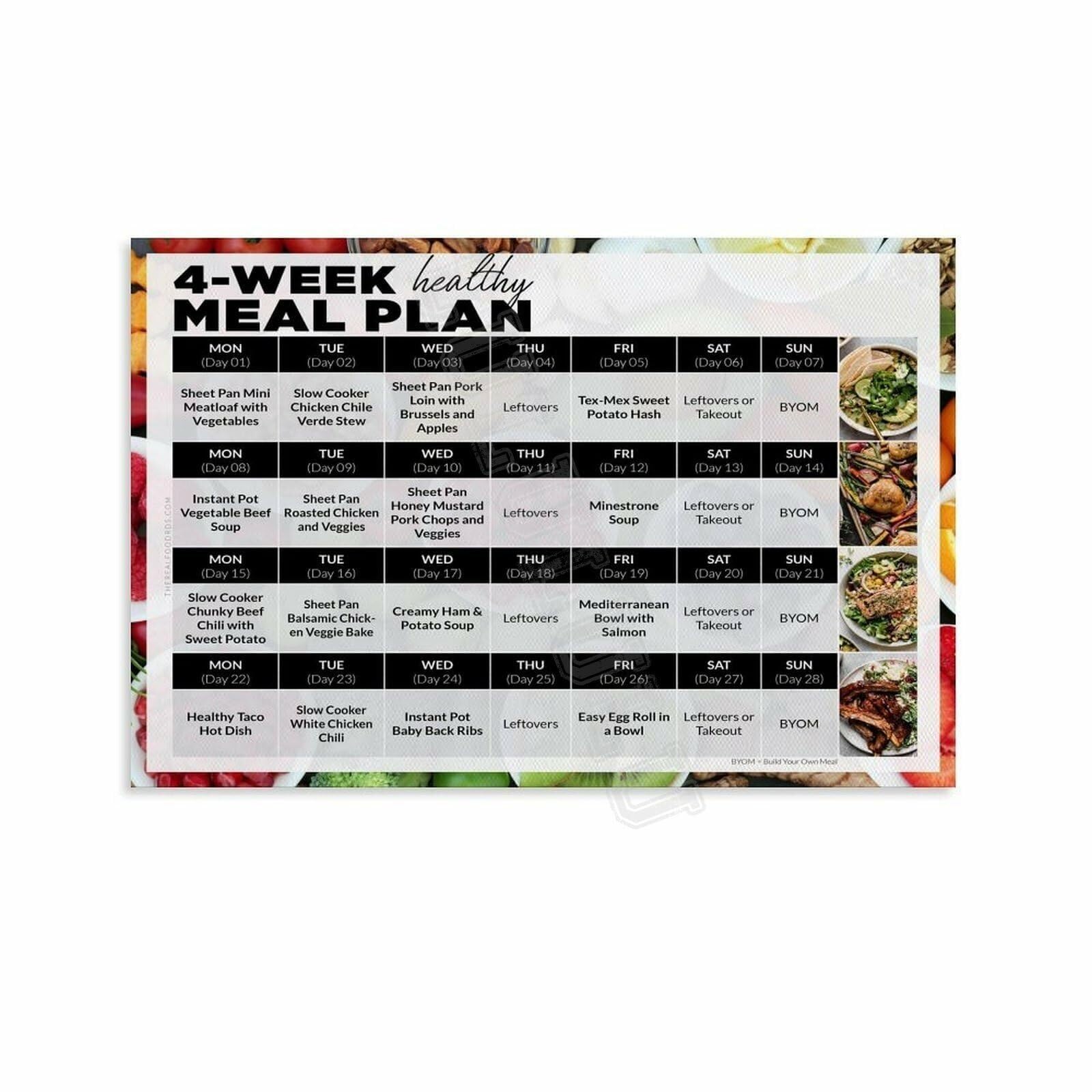 NWPNLXEA Organize Your Meals Poster 4 Week Healthy Diet Plan Printable Weekly Chart Grocery Checklist Canvas Wall Decor Art Gift Idea Framed,16x24inch(40x60cm)