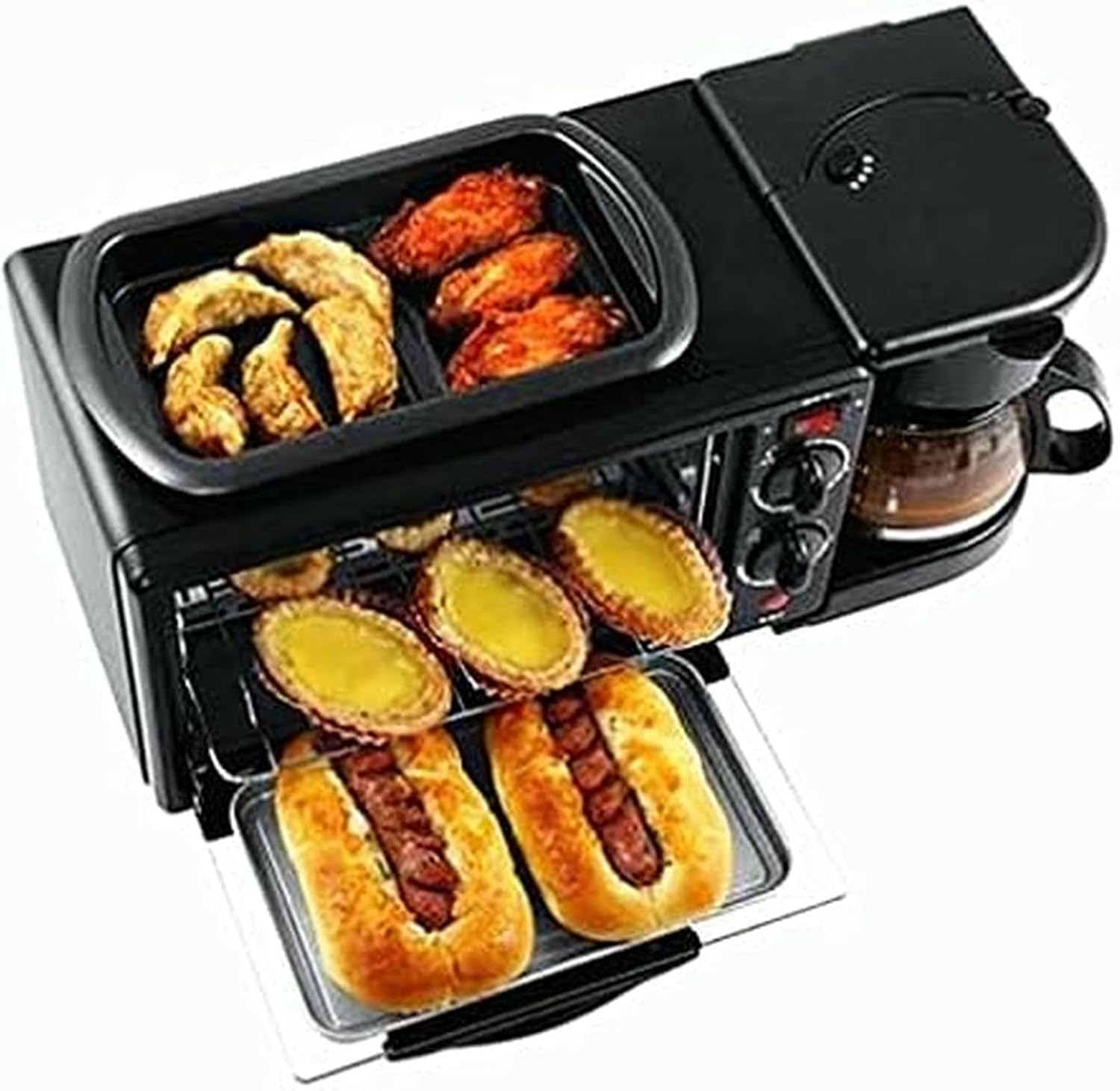 Versatile Breakfast Maker, with 600ML Coffee Maker, Nonstick Griddle, and 9L Toaster Oven for Cooking Sandwiches, Snacks and Desserts