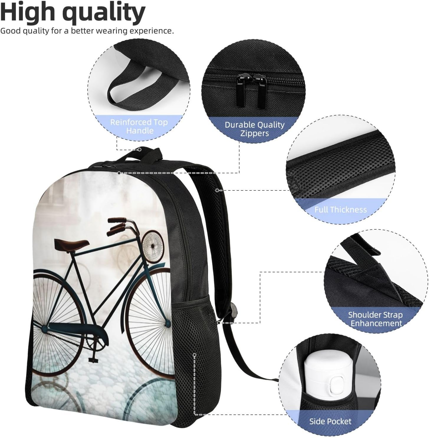 Retro bicycle Travel Backpack for Women Men Waterproof Laptop Backpack Large College Bookbag 16 Inch Lightweight Computer Bag Casual Daypack Rucksack for Business Hiking image 5