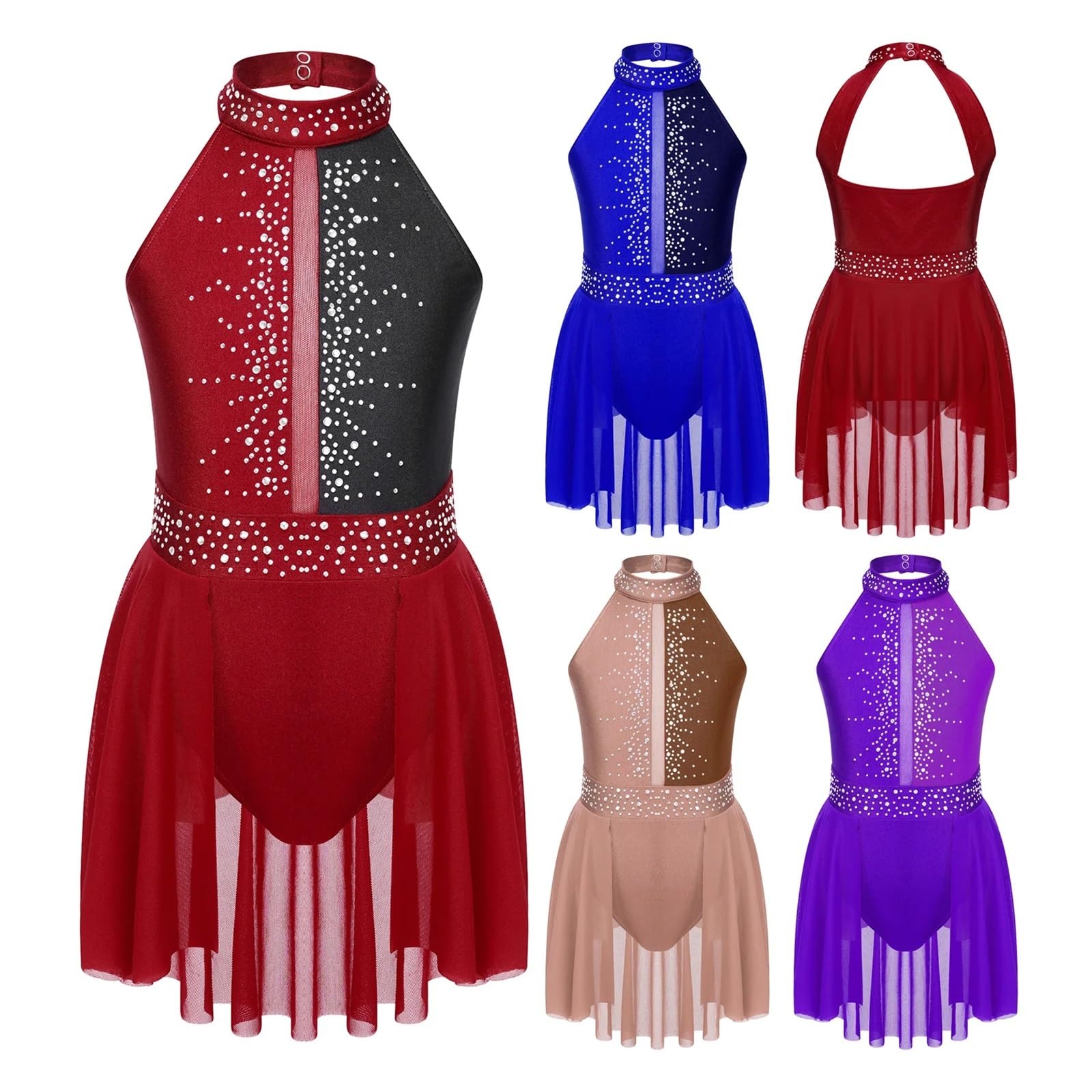 Vestido Patinaje Artistico Vestido de patinaje sobre hielo for niñas, leotardo de gimnasia con diamantes de imitación brillantes, vestido de patinaje artístico sin espalda, traje de baile lírico for n