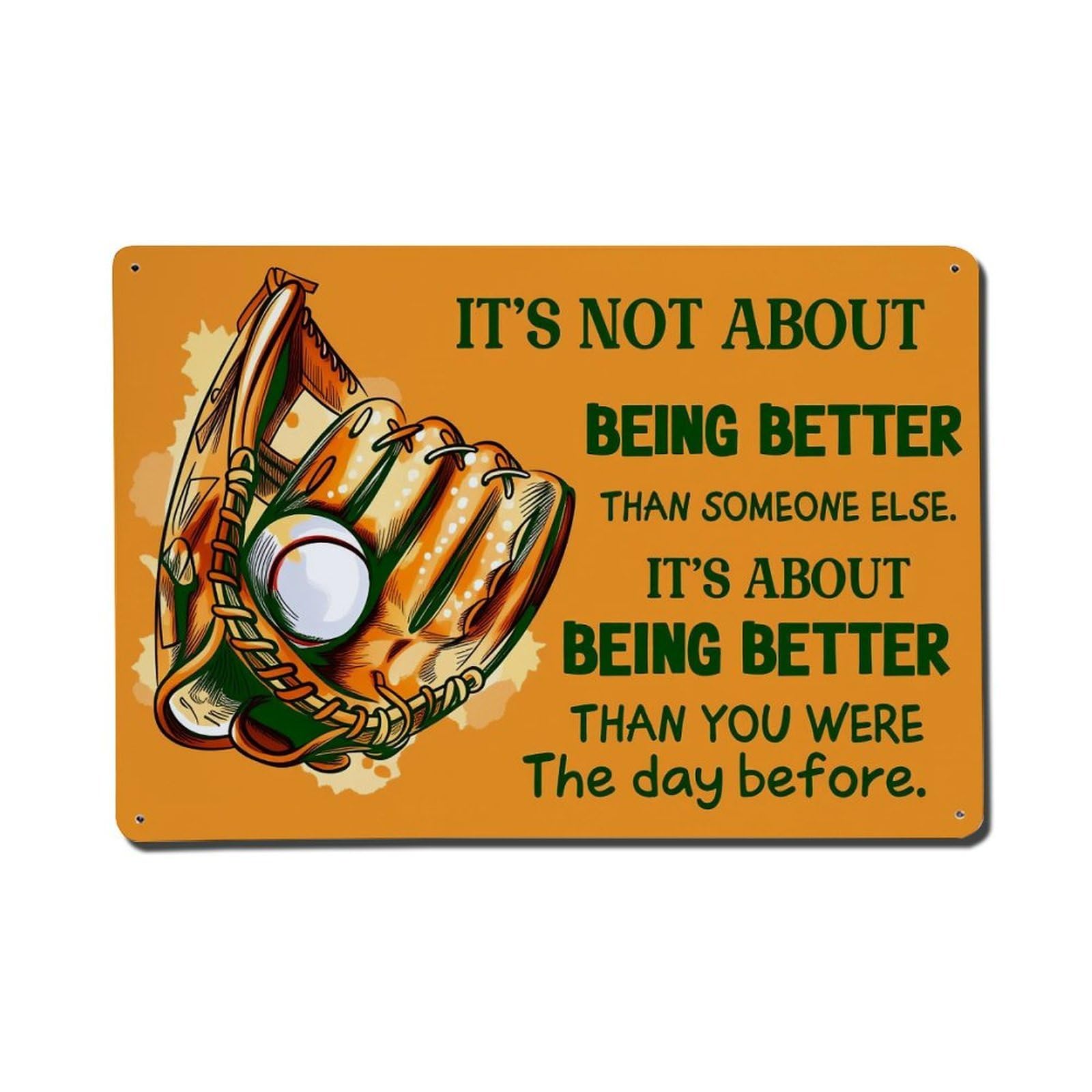 Baseball Glove And Ball Motif Metal Tin Sign Plaque