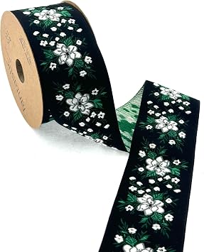 2 Inch Decorative Jacquard Ribbon Trim for Costume Decoration and Hat Making, 11 Yards Floral Jacquard Fabric for Sewing Crafts, Costume Trim DIY Black and White Craft Ribbon