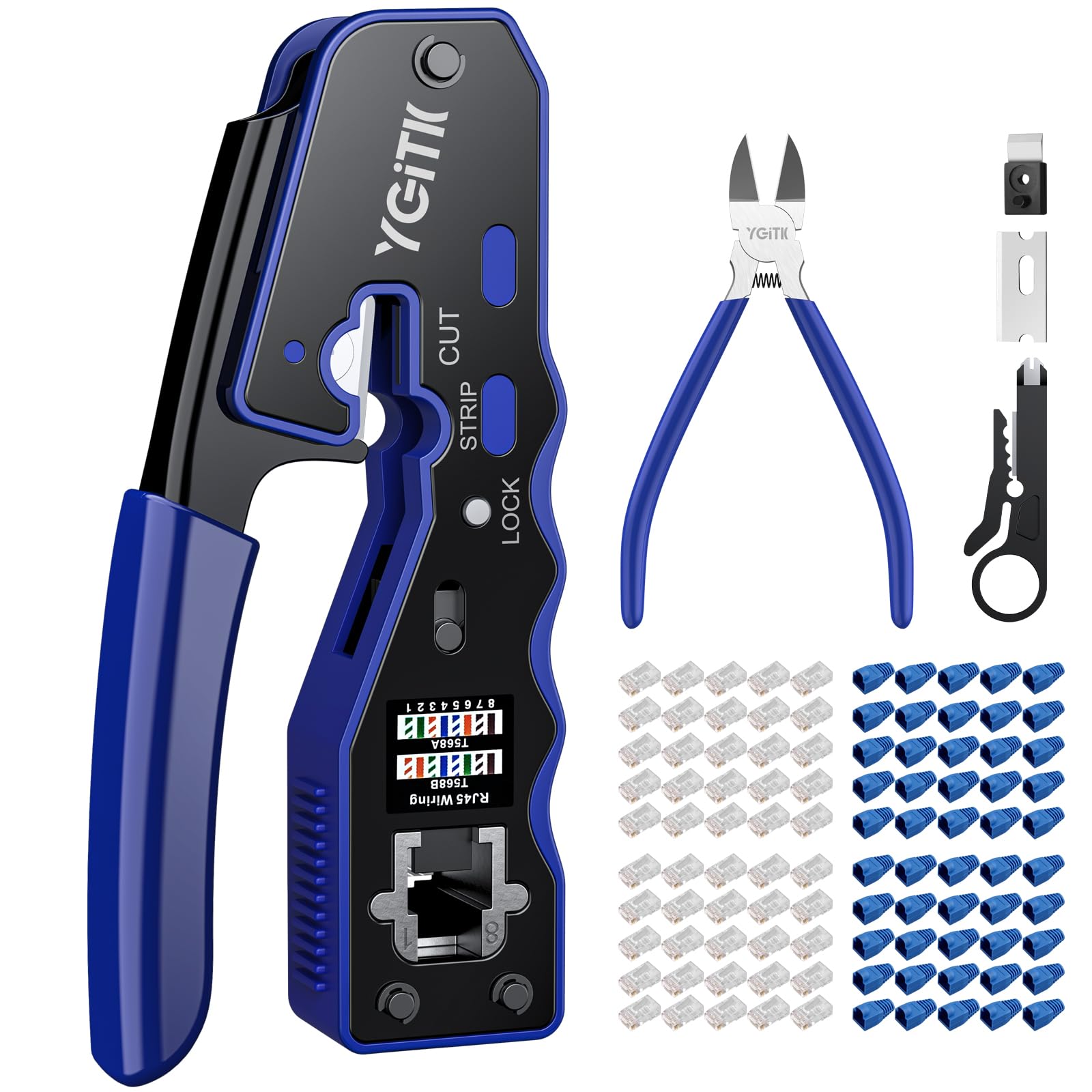 YGiTK RJ45 Crimp Tool Kit, 3-in-1 Crimper, Stripper, Cutter for CAT5,Cat5e, CAT6