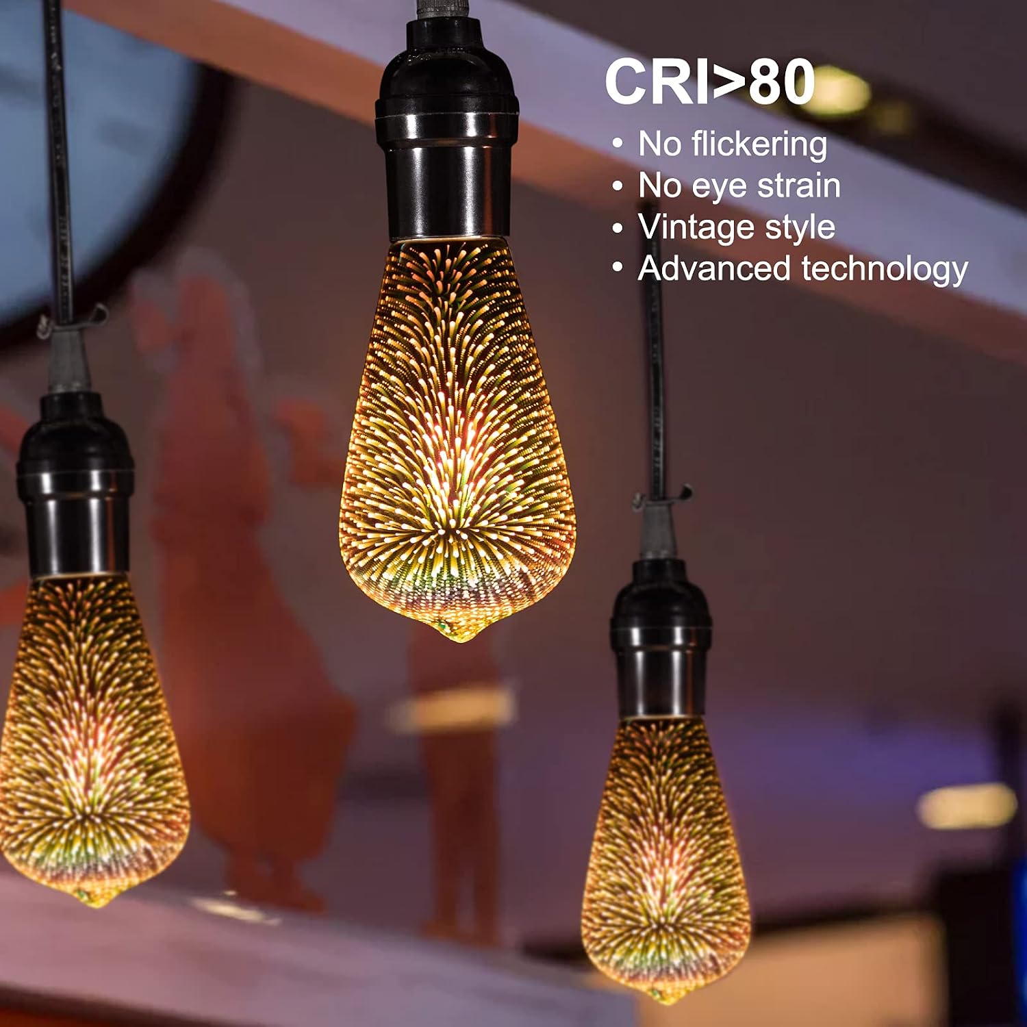 Firework Light Bulbs - Galaxy Light Bulb,PRISM/ST64/LED 3D Decorative Edison Bulbs for E26 E27, Multicolor Stained Grass Star Shine Night Bulb for Holiday Party Festival Decor