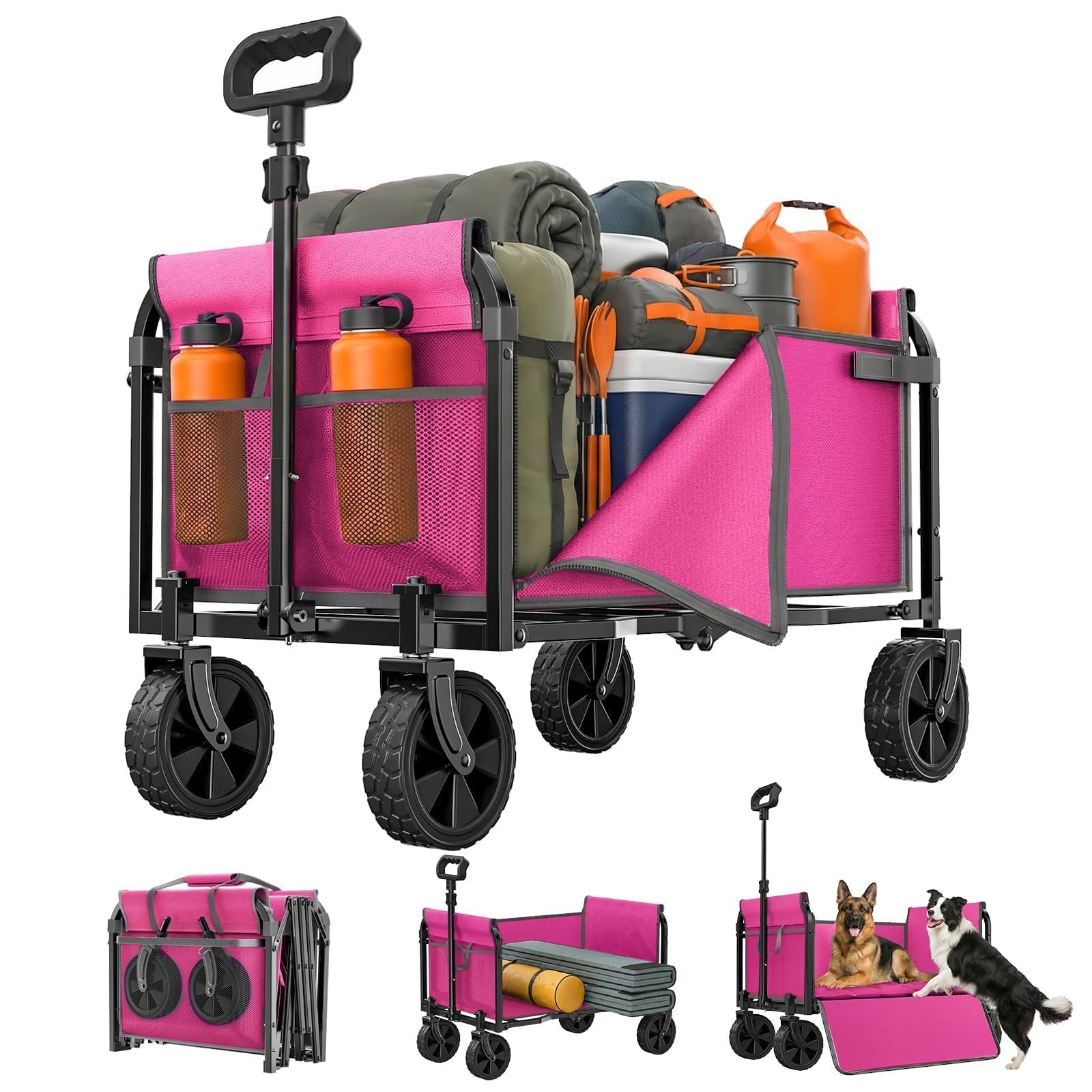 Carrito plegable rosa Holacamking para camping y mascotas
