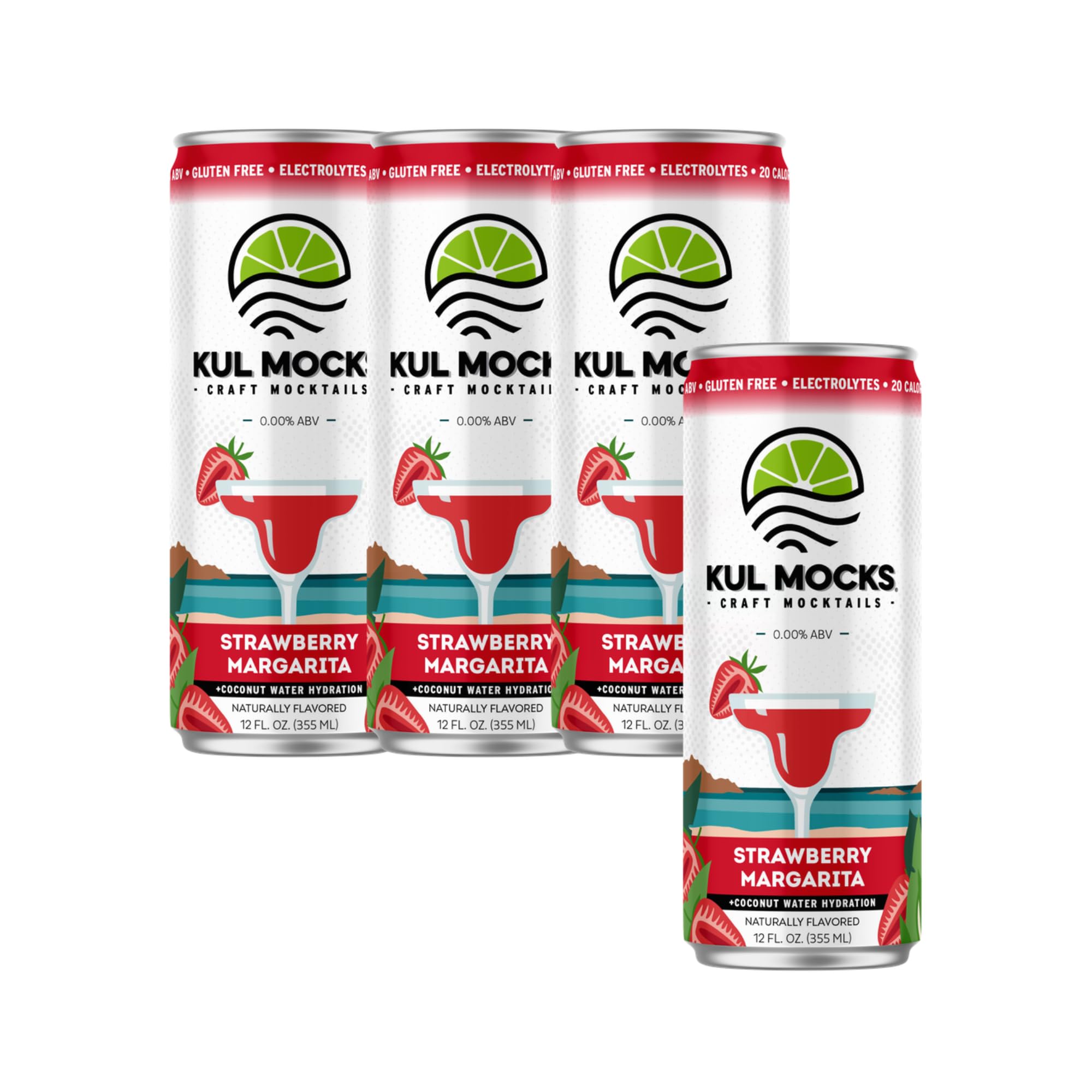 KUL MOCKS Strawberry Margarita – Premium Non-Alcoholic Mocktail 4-Pack – Zero Proof Cocktail with Tangy Lime and Tequila Flavor – Low Calorie, Gluten-Free, No Adaptogens, Ready to Sip