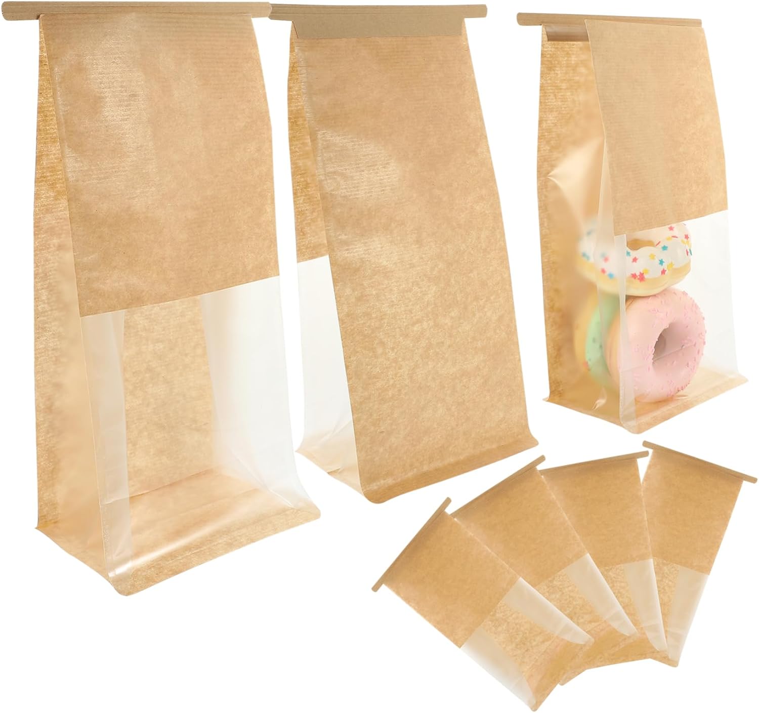 Ipetboom 50pcs Kraft Paper Bread Bags with Clear Window Portable Bakery Pouches for Cookies and Bread for Slices of Toast and Food-grade Material