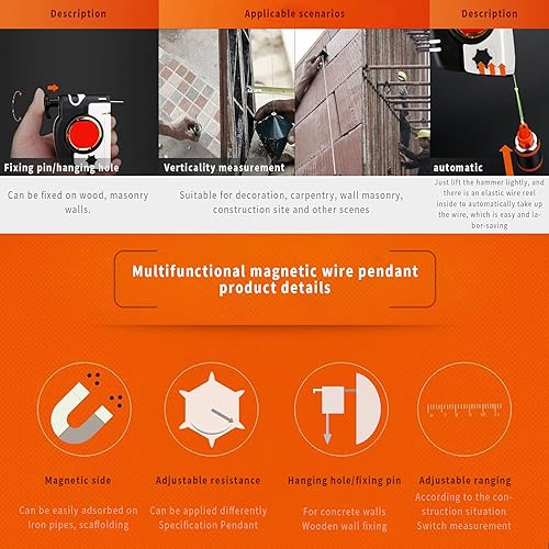 Miniatura 4 de Plumb Bob Setter, Plumb Bob Setter magnético Plumb-Rite con cable de retroceso automático de 14.8 ft Bob estabilizador rápido