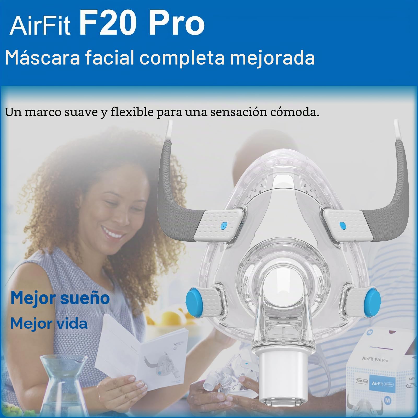 Sistema de repuesto F20 para AirFit F20, kit de diademas faciales de repuesto – Incluye máscara F20 (media), diadema, sistema de marco – Junta antifugas y accesorios ultracómodos (M)