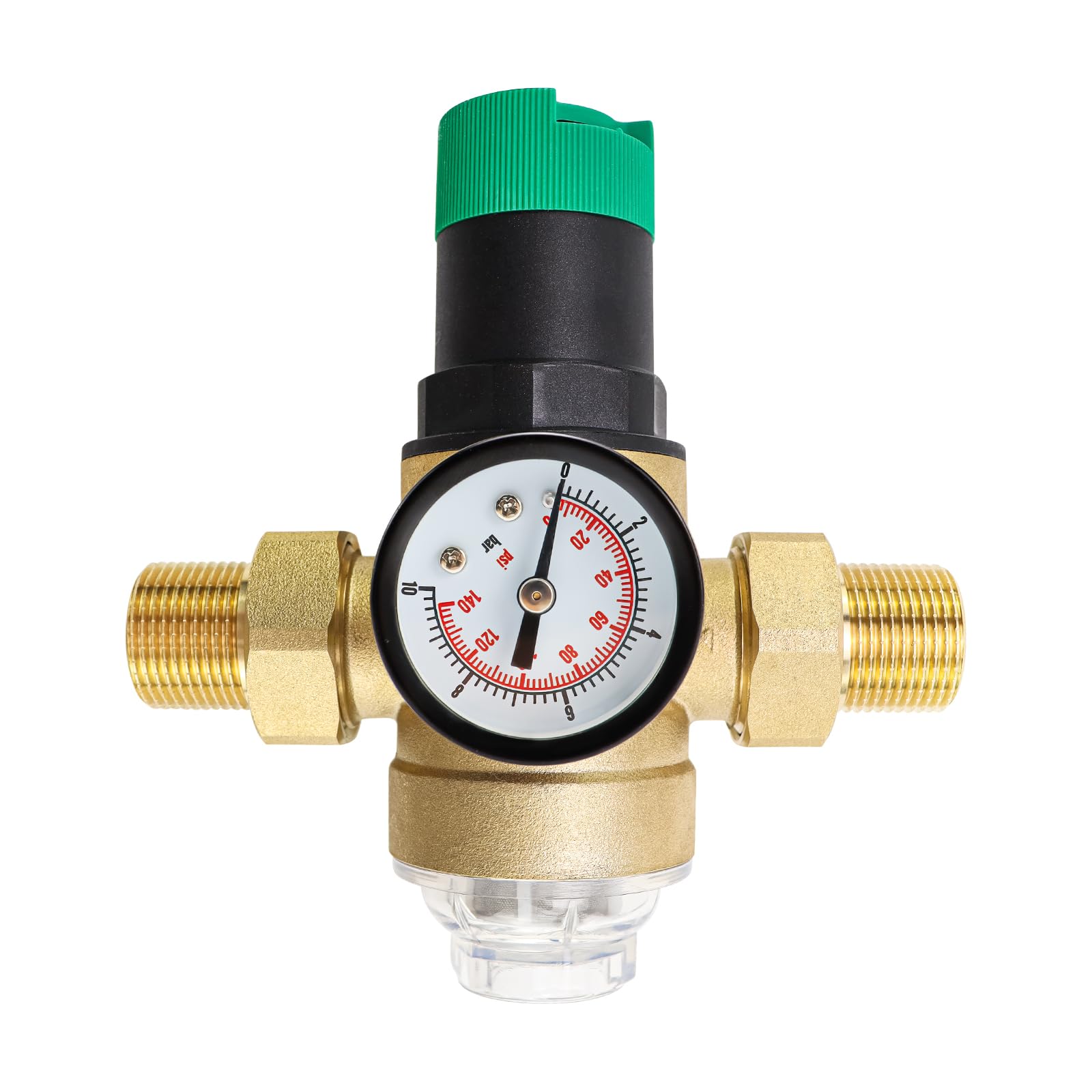 Druckminderer Wasser, 3/4 Zoll DN20 Wasserdruckminderer Messing Druckmindererventil mit Manometer und Filter, Druckregler Wasser Überdruckventil zur Regulierung des Wasserdrucks