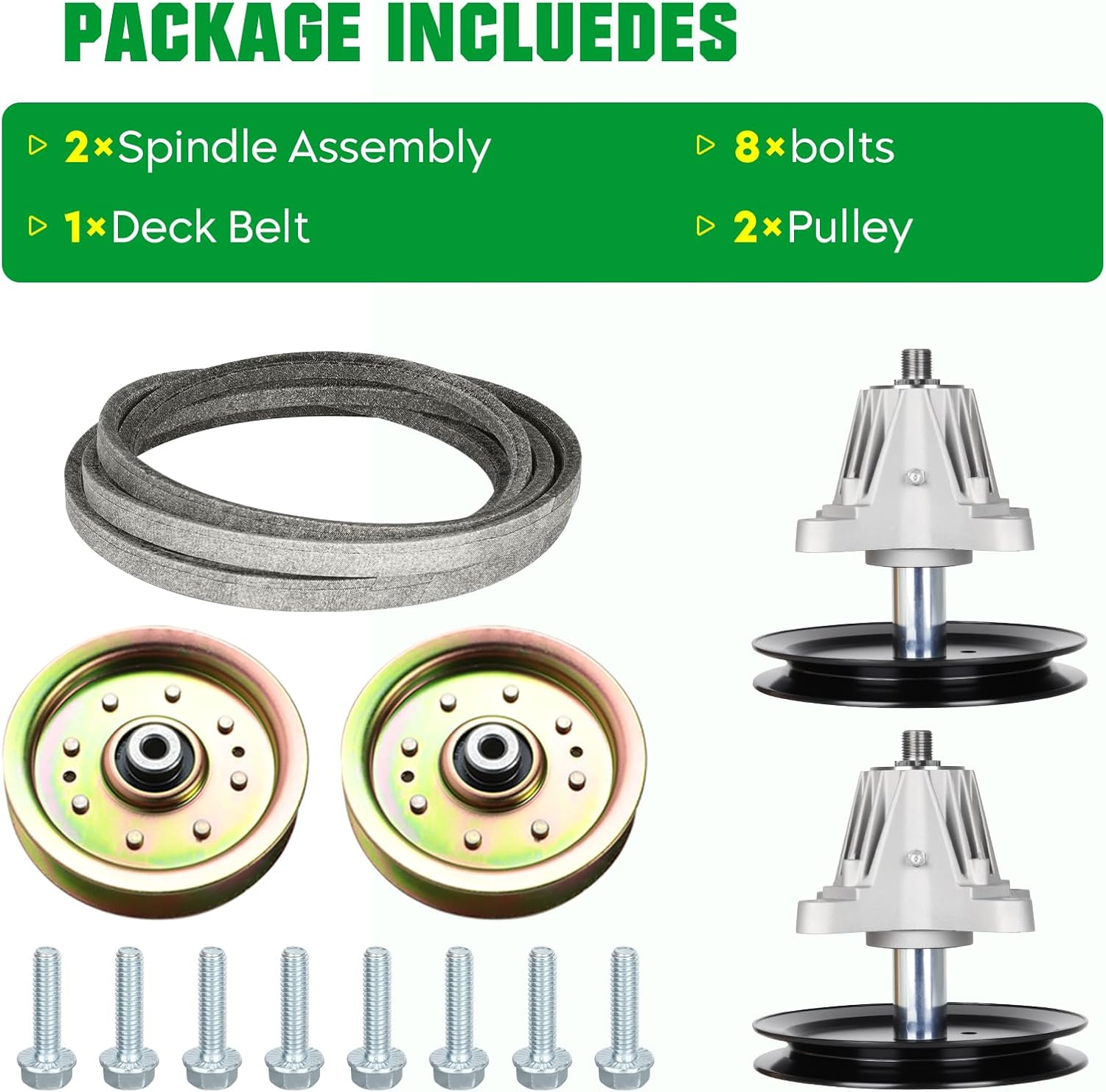 LTX1045 Deck Spindle Rebuild Kit Fit for 46'' Cub Cadet Troy Bilt Horse LTX1046, 2 Spindles 618-04636 618-04865, 2 Idler Pulleys 753-08171, 756-04129, 103 inch Belt 954-04219
