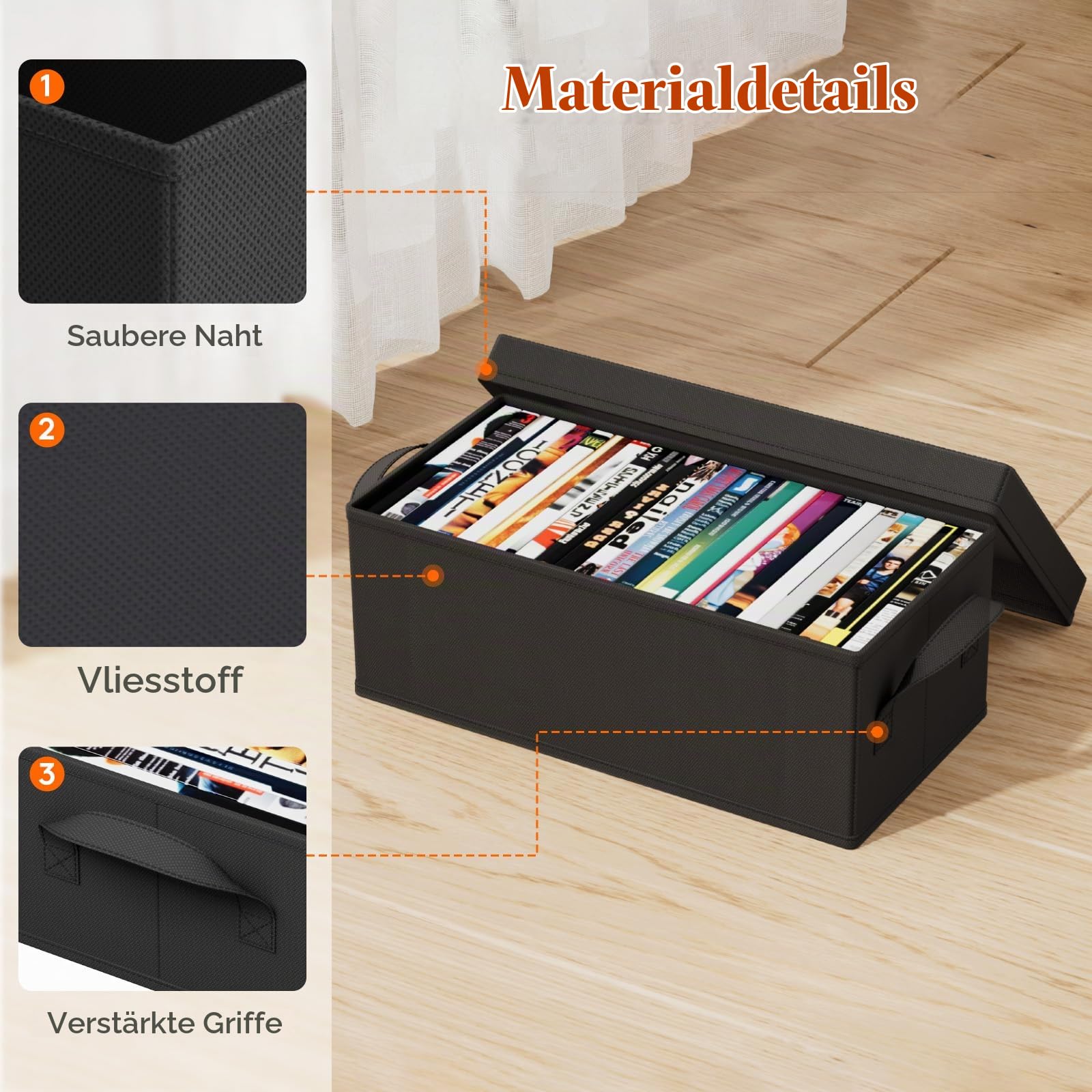 Lifewit DVD Aufbewahrungsbox, Stapelbarer DVD Aufbewahrungsbehälter, faltbarer DVD Behälter mit Deckel, fasst bis zu 100 DVDs 25 Stück pro Einheit für Haus und Auto, 40 x 20 x 14,5cm, 6er Pack - Image 3