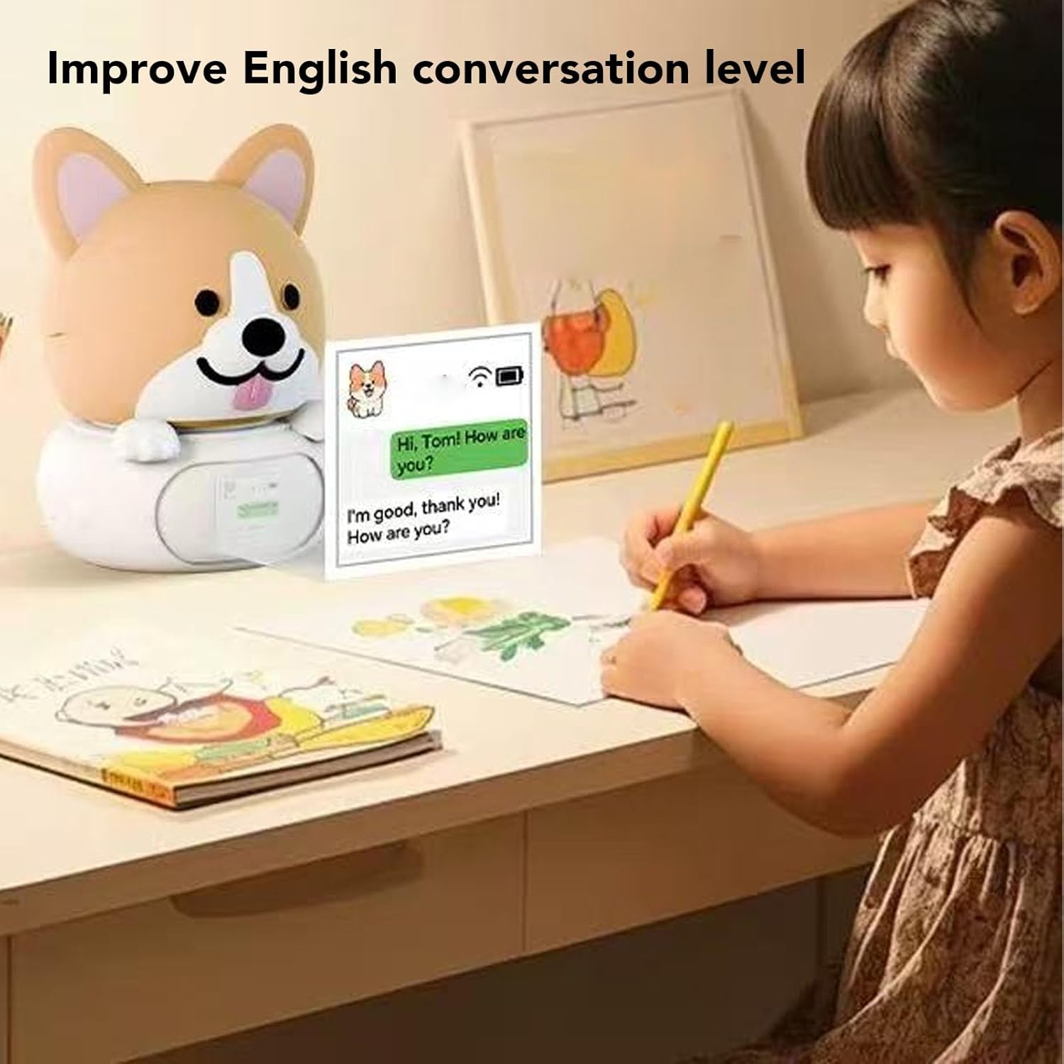 Yosoo AI Desktop Robot Companion, Cute Night Light Smart Learning Chat Robot with Voice Commands, for Kids Bedroom Study Desk (Dog)