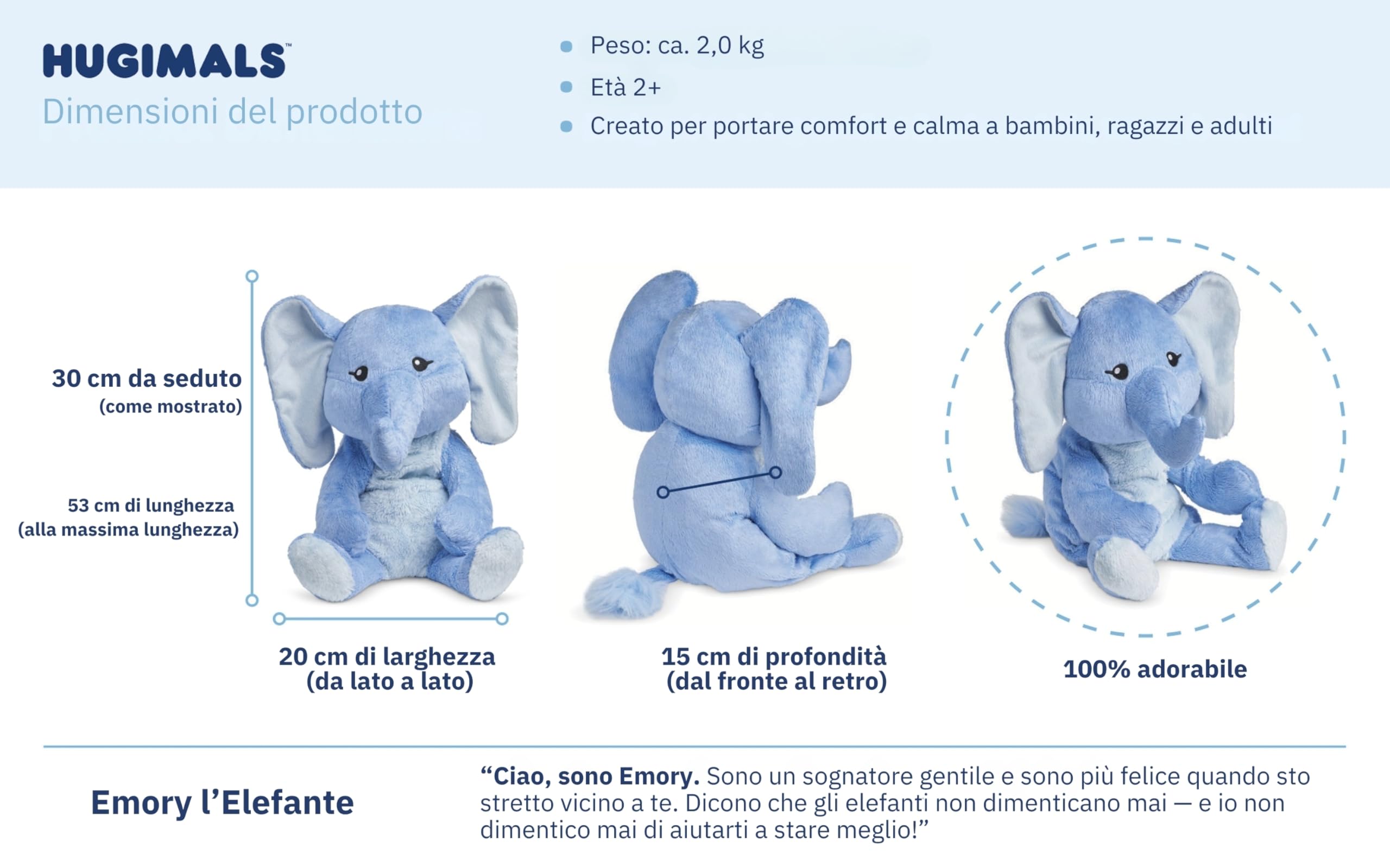 HUGIMALS Peluche Ponderato Sensoriale 2kg Con Peso Rimovibile E Lavabile Pupazzo Calmante Per Bambini E Adulti