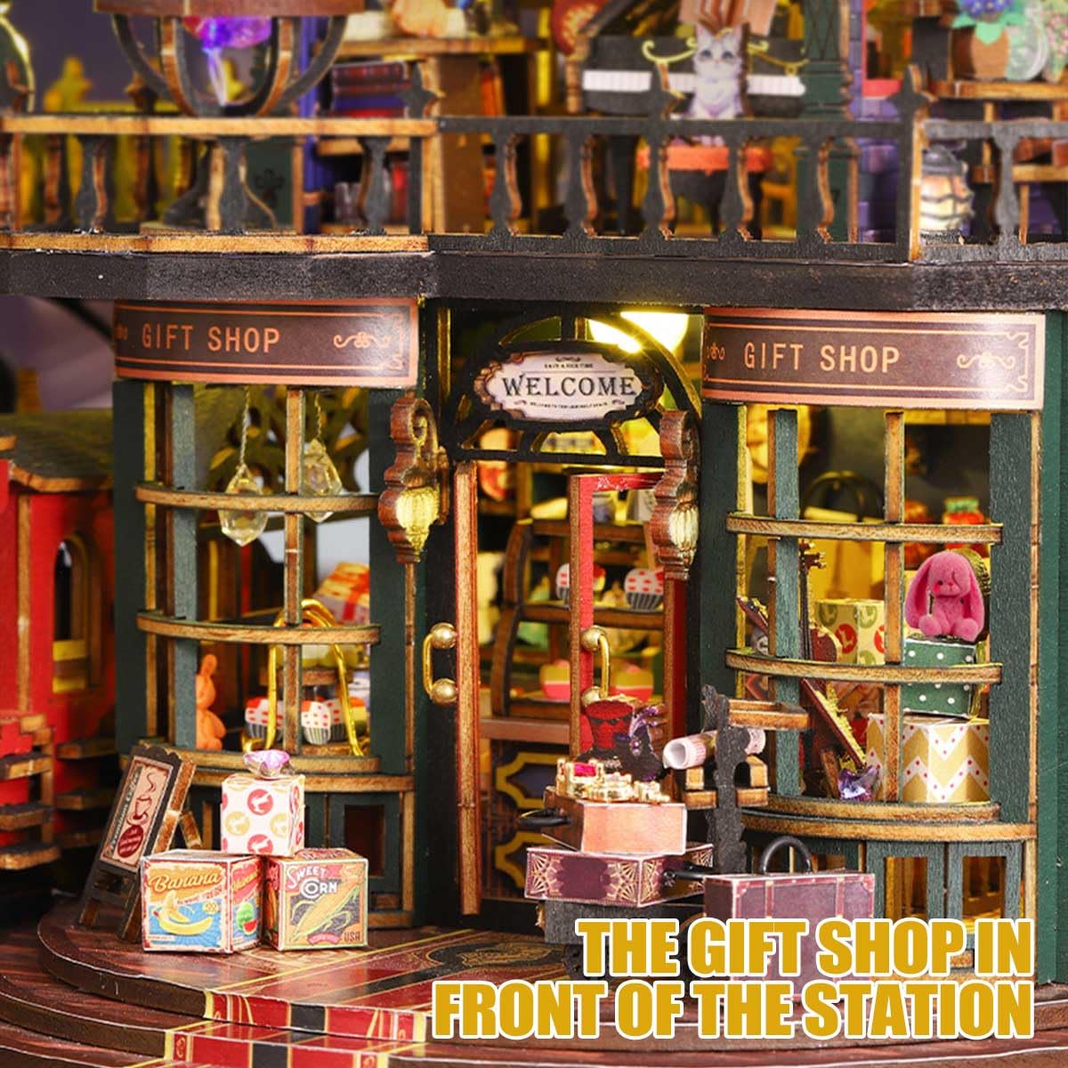 3D Wooden House Puzzle, Rail-Track Secluded City, Steam Retro Train House Model Kit to Build - Image 3